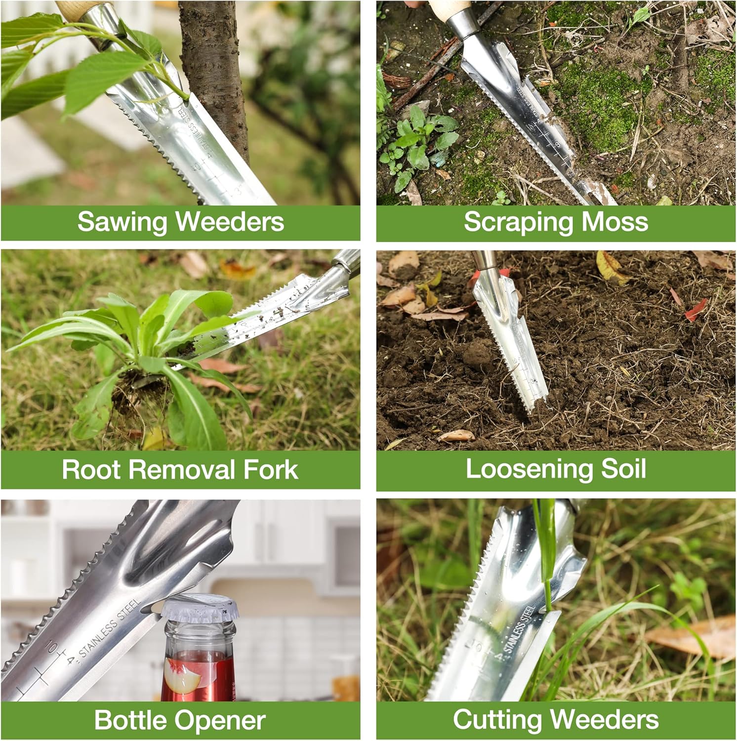 WORKPRO Hand Weeder Puller, 5-in-1 Stainless Steel Garden Trowel with Wooden Handle,Gardening Weeding Tool for Easy Weeder Removal, Planting, Weeding, Flower & Vegetable Care in Garden Lawn Yard - Image 5