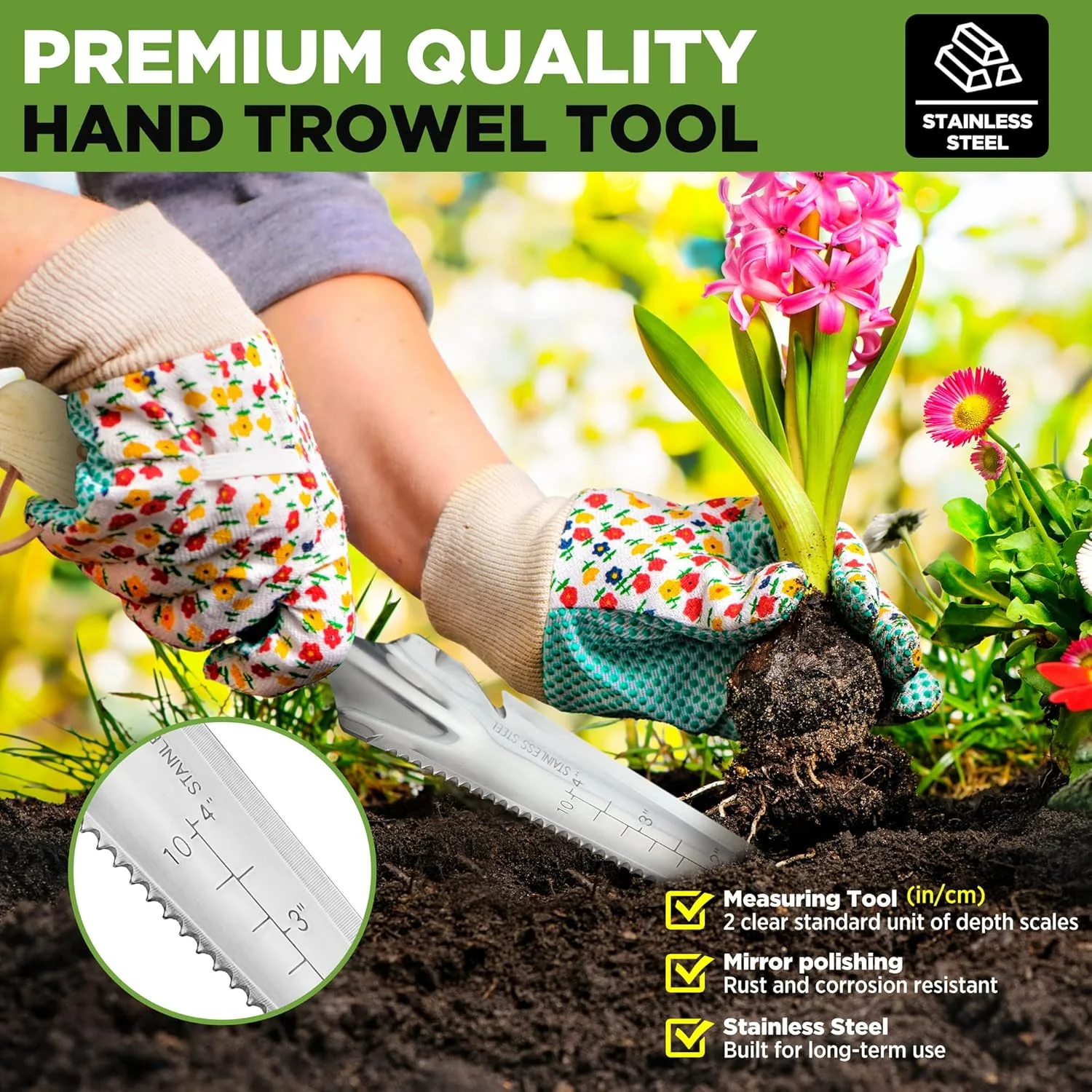 WORKPRO Hand Weeder Puller, 5-in-1 Stainless Steel Garden Trowel with Wooden Handle,Gardening Weeding Tool for Easy Weeder Removal, Planting, Weeding, Flower & Vegetable Care in Garden Lawn Yard - Image 6