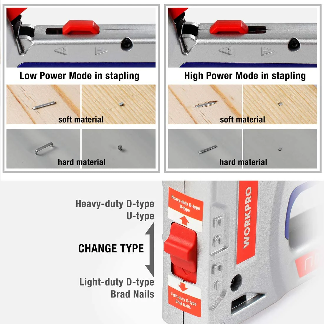 WORKPRO Heavy-Duty 4-in-1 Staple Gun Kit Manual Brad Nailer with 3000 Staples and 1000 Brad Nails - Image 4