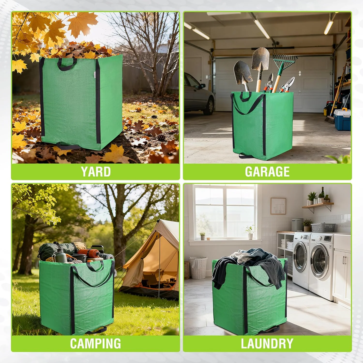 WORKPRO Heavy Duty 72-Gallon Reusable Yard Waste Bags, 3 Pack Self-standing Leaf and Lawn Bags with Reinforced Handles, Garden Waste Bags for Debris, Leaves, Grass, and Outdoor Recycling, Green - Image 7