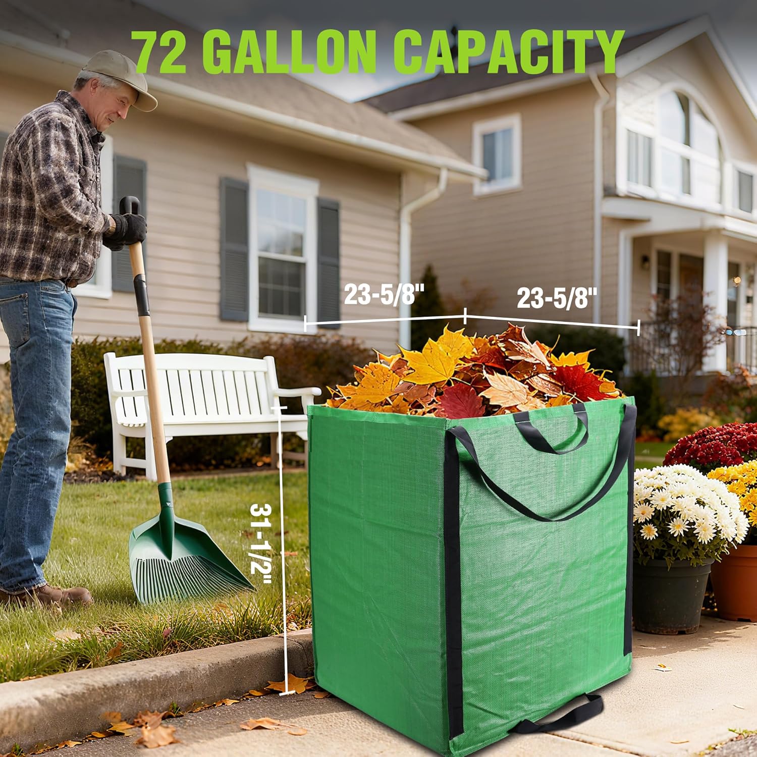 WORKPRO Heavy Duty 72-Gallon Reusable Yard Waste Bags, Self-standing Leaf and Lawn Bags with Reinforced Handles, Garden Waste Bags for Debris, Leaves, Grass, and Outdoor Recycling, Green - Image 5