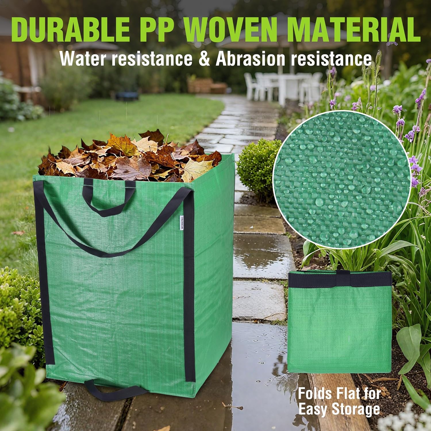 WORKPRO Heavy Duty 72-Gallon Reusable Yard Waste Bags, Self-standing Leaf and Lawn Bags with Reinforced Handles, Garden Waste Bags for Debris, Leaves, Grass, and Outdoor Recycling, Green - Image 6