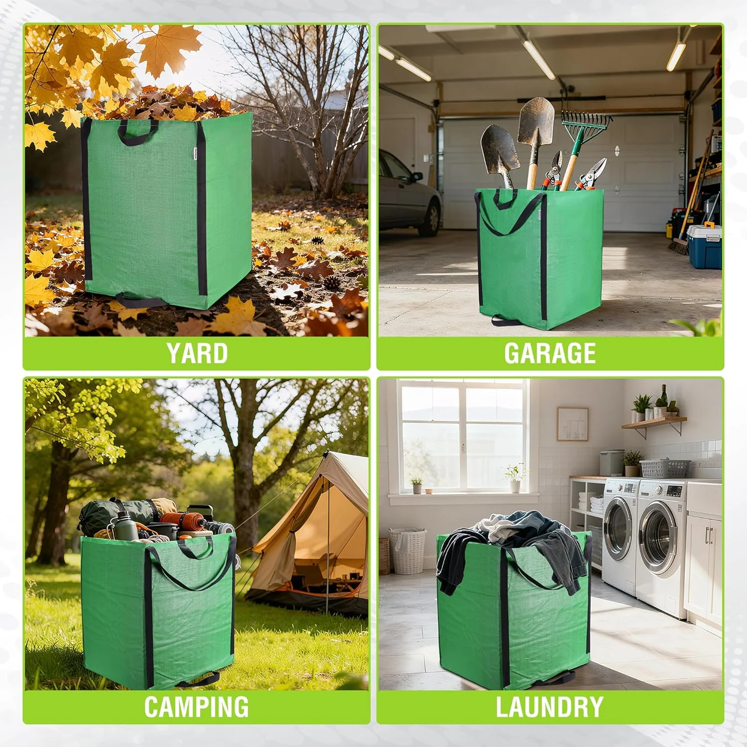 WORKPRO Heavy Duty 72-Gallon Reusable Yard Waste Bags, Self-standing Leaf and Lawn Bags with Reinforced Handles, Garden Waste Bags for Debris, Leaves, Grass, and Outdoor Recycling, Green - Image 7