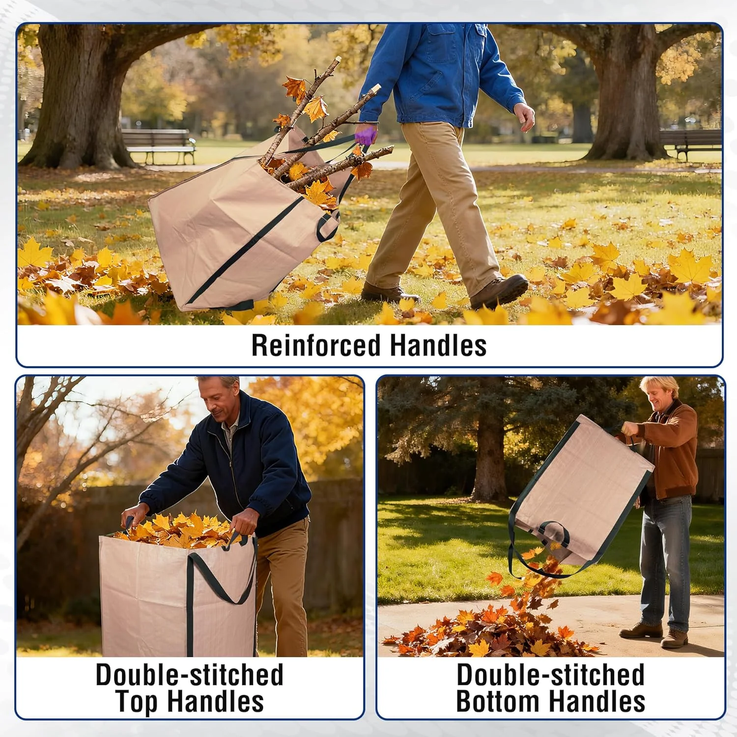 WORKPRO Heavy Duty 72-Gallon Reusable Yard Waste Bags, Self-standing Leaf and Lawn Bags with Reinforced Handles, Garden Waste Bags for Debris, Leaves, Grass, and Outdoor Recycling, Light Tan - Image 3