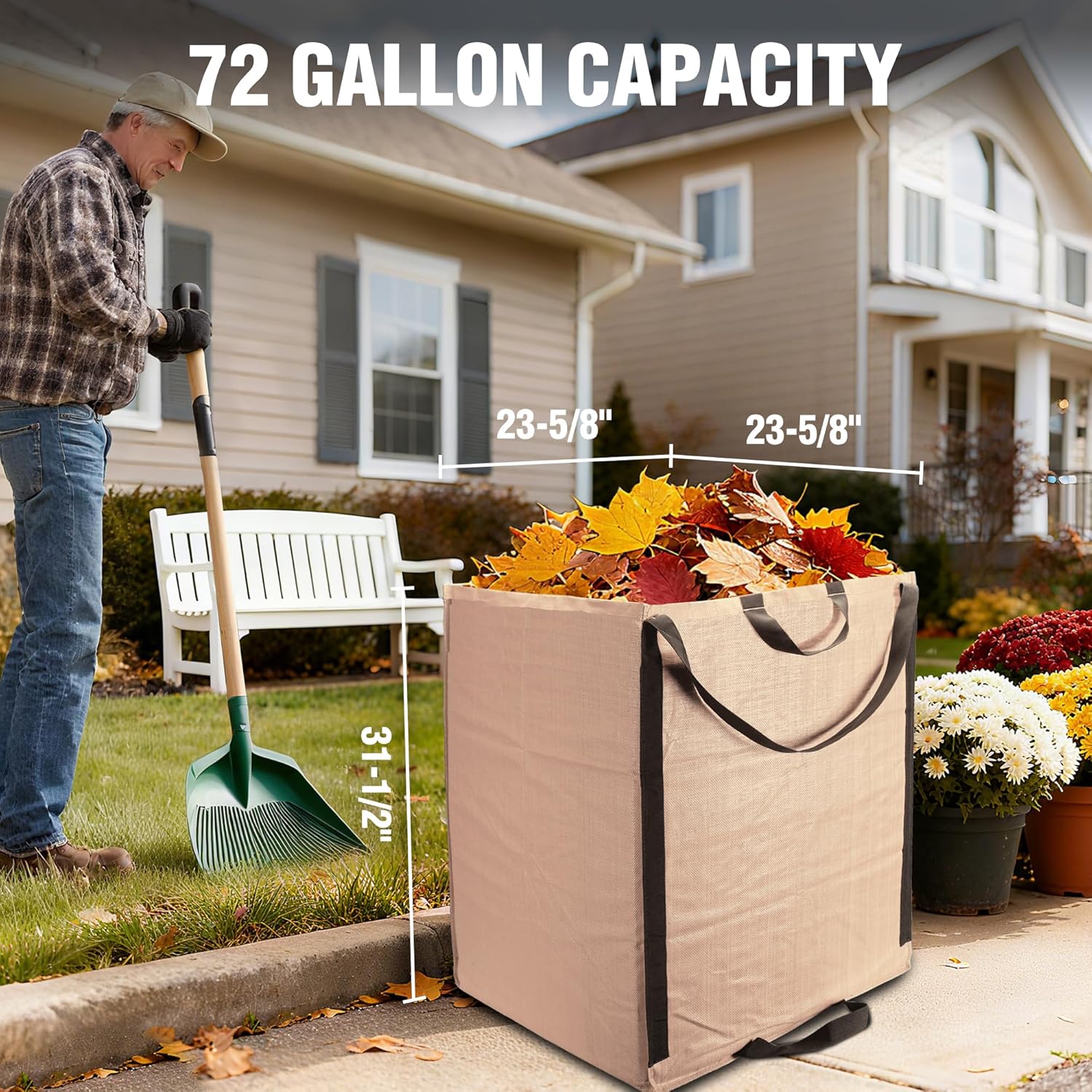 WORKPRO Heavy Duty 72-Gallon Reusable Yard Waste Bags, Self-standing Leaf and Lawn Bags with Reinforced Handles, Garden Waste Bags for Debris, Leaves, Grass, and Outdoor Recycling, Light Tan - Image 5