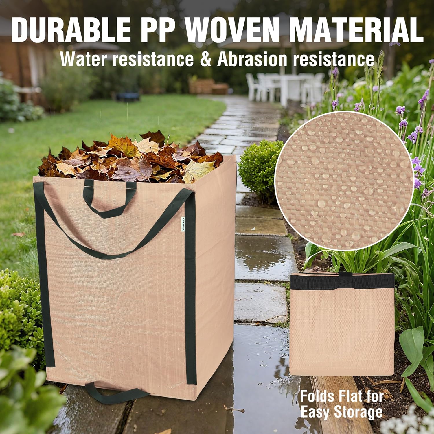 WORKPRO Heavy Duty 72-Gallon Reusable Yard Waste Bags, Self-standing Leaf and Lawn Bags with Reinforced Handles, Garden Waste Bags for Debris, Leaves, Grass, and Outdoor Recycling, Light Tan - Image 6
