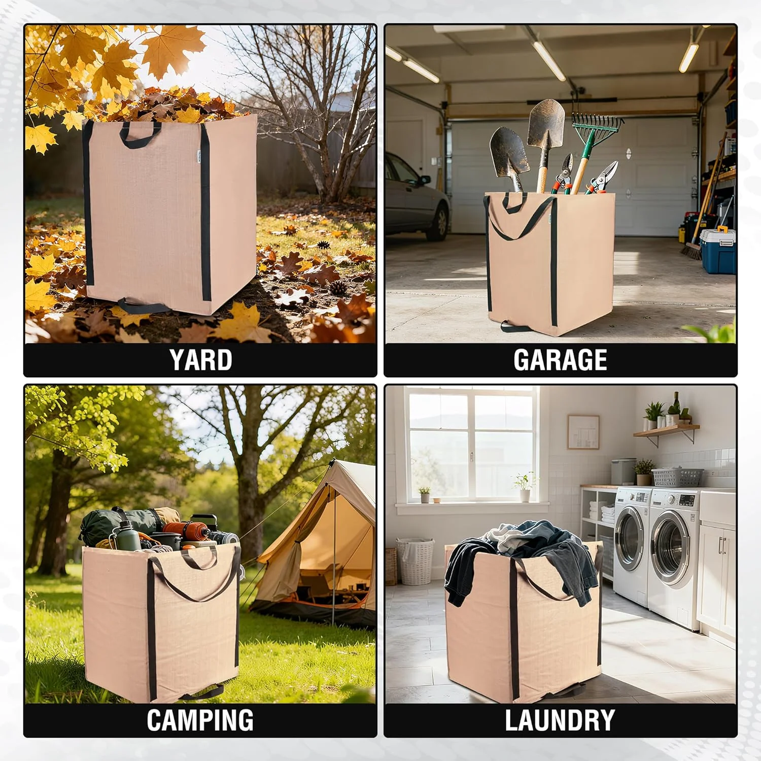 WORKPRO Heavy Duty 72-Gallon Reusable Yard Waste Bags, Self-standing Leaf and Lawn Bags with Reinforced Handles, Garden Waste Bags for Debris, Leaves, Grass, and Outdoor Recycling, Light Tan - Image 7