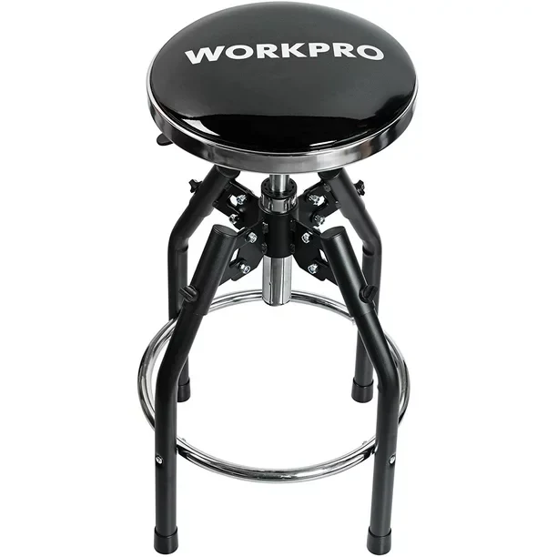 WORKPRO Heavy Duty Adjustable Hydraulic Shop Stool,Garage Bar Stool, 29in to 33.86in, 330-Pound Capacity, Black