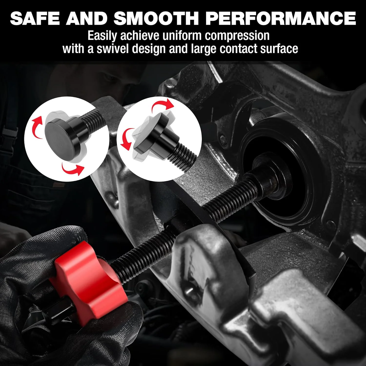 WORKPRO Heavy Duty Disc Brake Pad Spreader, Brake Caliper Compression Tool for Compressing Inner Pad with 2PCS Hangers, 360 Degree Swivel Joint Brake Piston Compressor Tool for Cars & Light Trucks - Image 4
