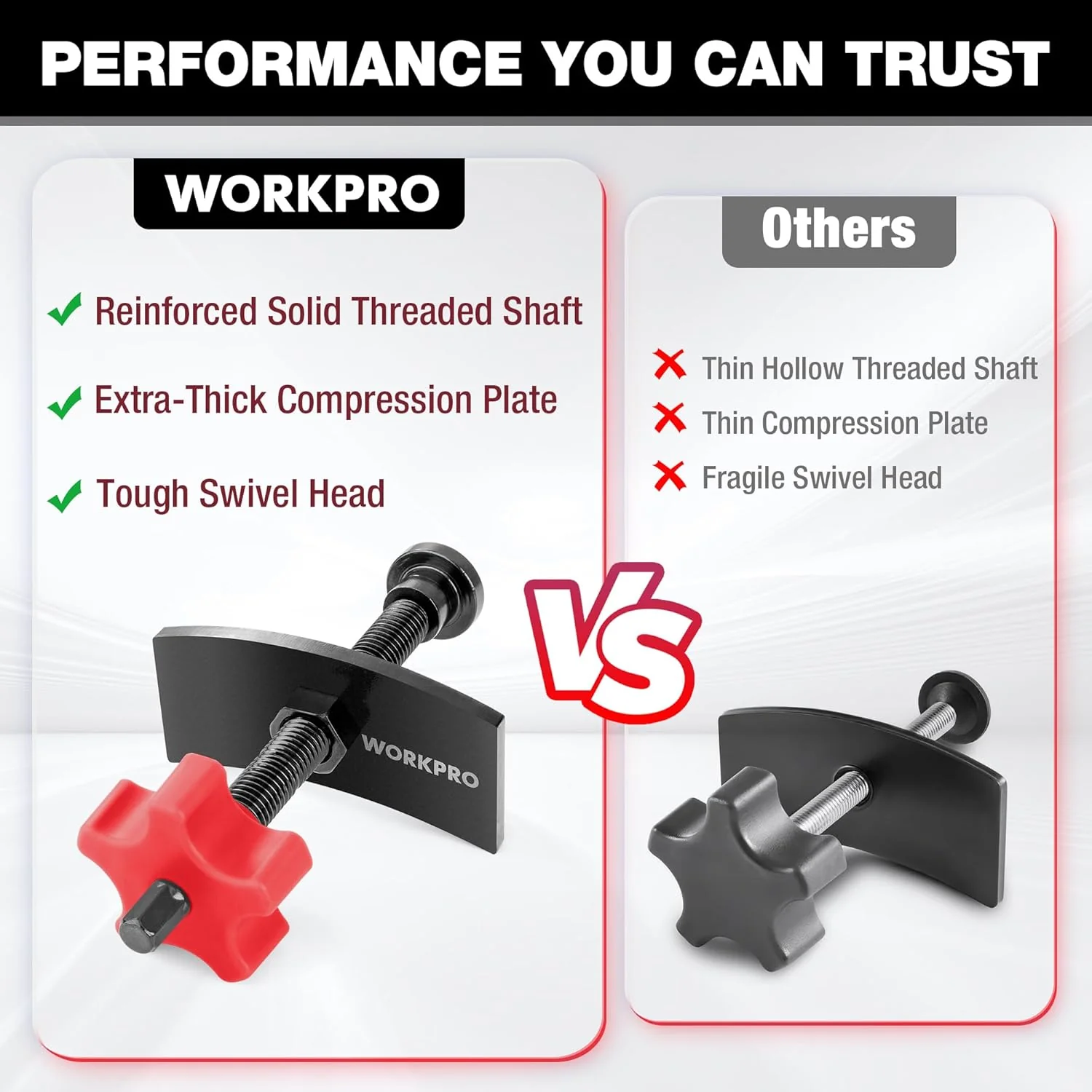 WORKPRO Heavy Duty Disc Brake Pad Spreader, Brake Caliper Compression Tool for Compressing Inner Pad with 2PCS Hangers, 360 Degree Swivel Joint Brake Piston Compressor Tool for Cars & Light Trucks - Image 5
