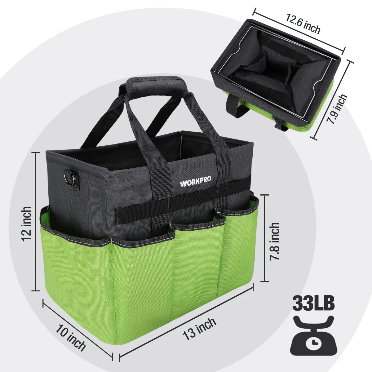 WORKPRO Heavy Duty Standable Garden Tote Bag, with 10 Pockets and Long Adjustable Shoulder Strap - Image 2