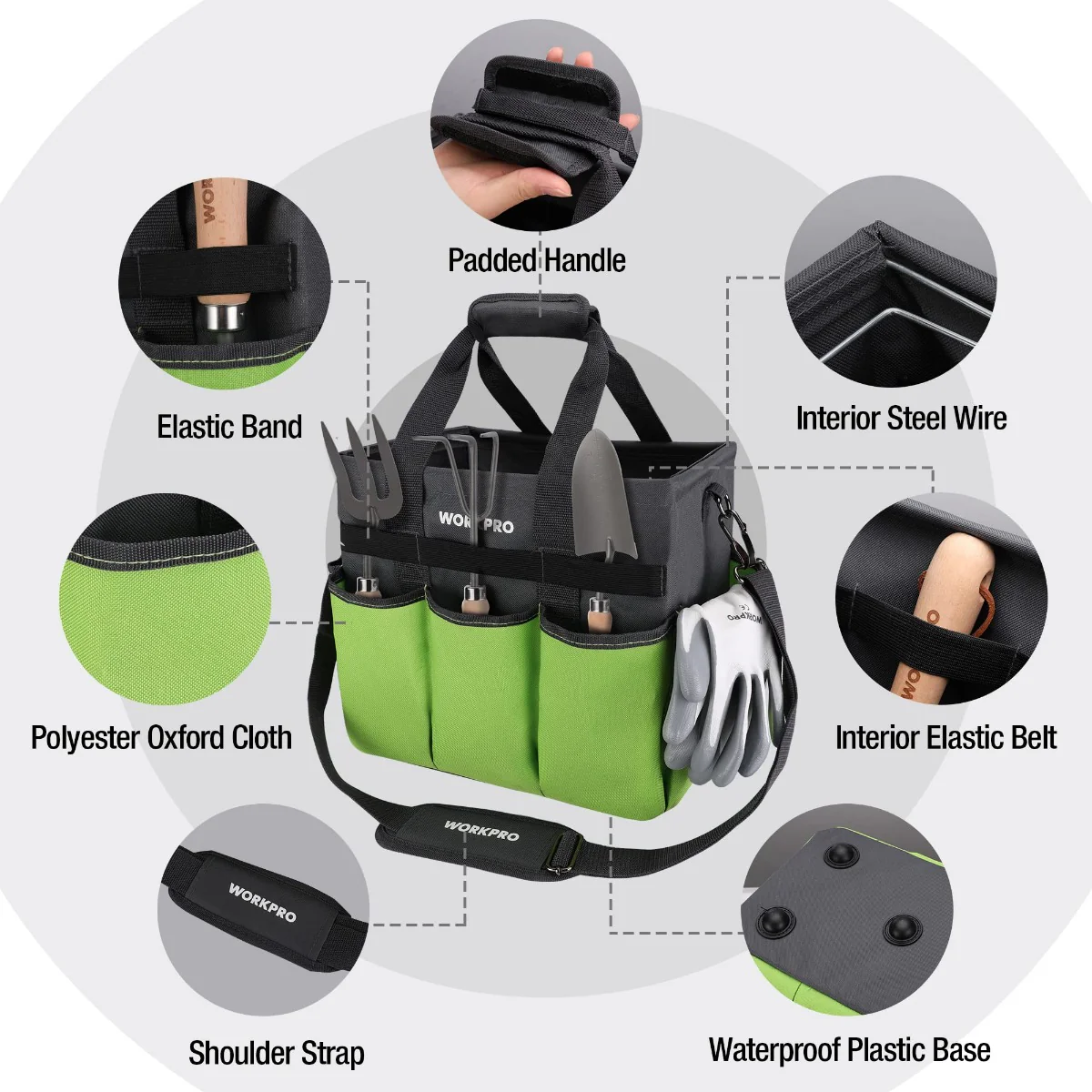 WORKPRO Heavy Duty Standable Garden Tote Bag, with 10 Pockets and Long Adjustable Shoulder Strap - Image 3