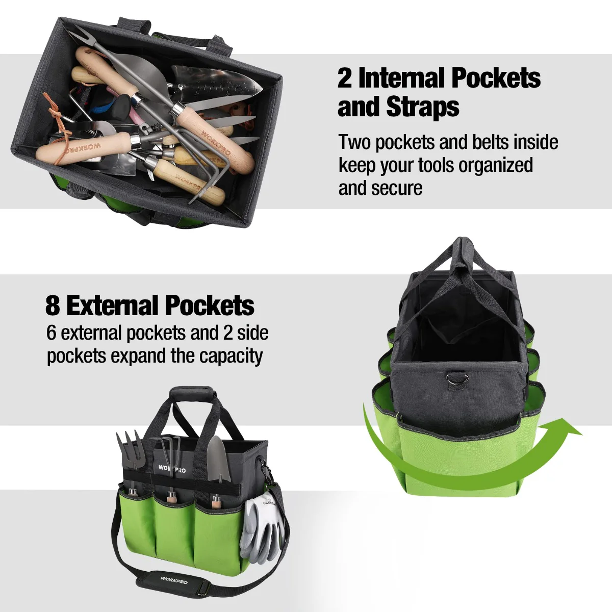 WORKPRO Heavy Duty Standable Garden Tote Bag, with 10 Pockets and Long Adjustable Shoulder Strap - Image 4