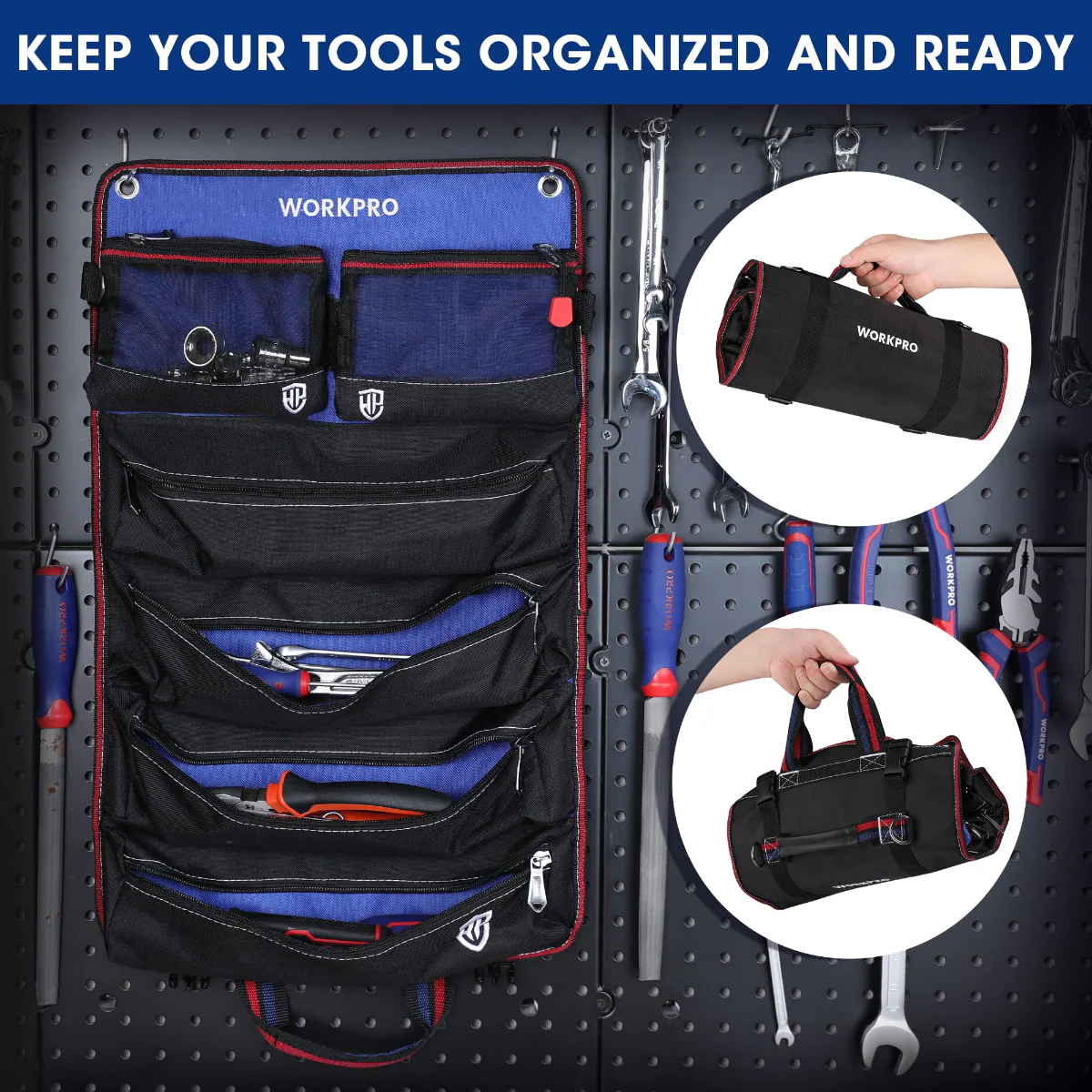 WORKPRO Heavy Duty Tool Roll Up Bag Organizer with 6 Pockets and Detachable Tool Pouches - Image 5