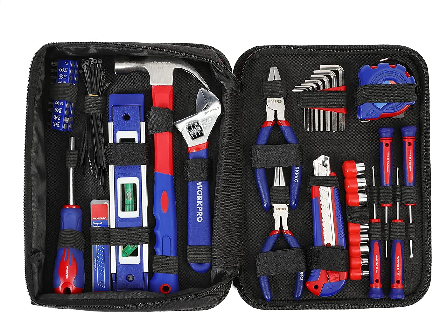 WORKPRO 100 Pcs Kitchen Drawer Household Hand Tool Set with Easy Carrying Pouch - Image 3