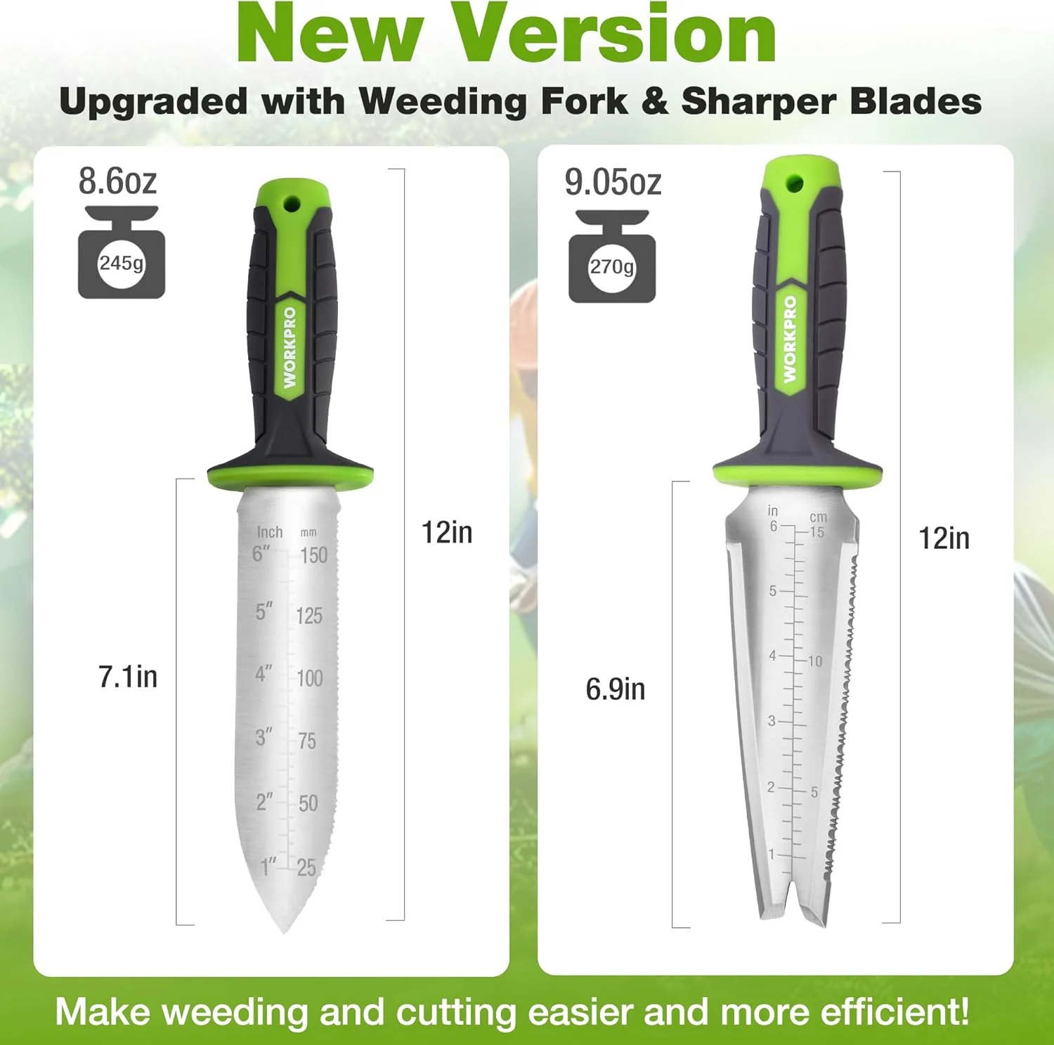 WORKPRO Hori Hori Garden Knife, 7" Stainless Steel Blade with Cutting Edge, Garden Tools with Oxford Sheath, Ergonomic TRP Handle with Hanging Hole for Weeding, Planting, Digging - Image 4