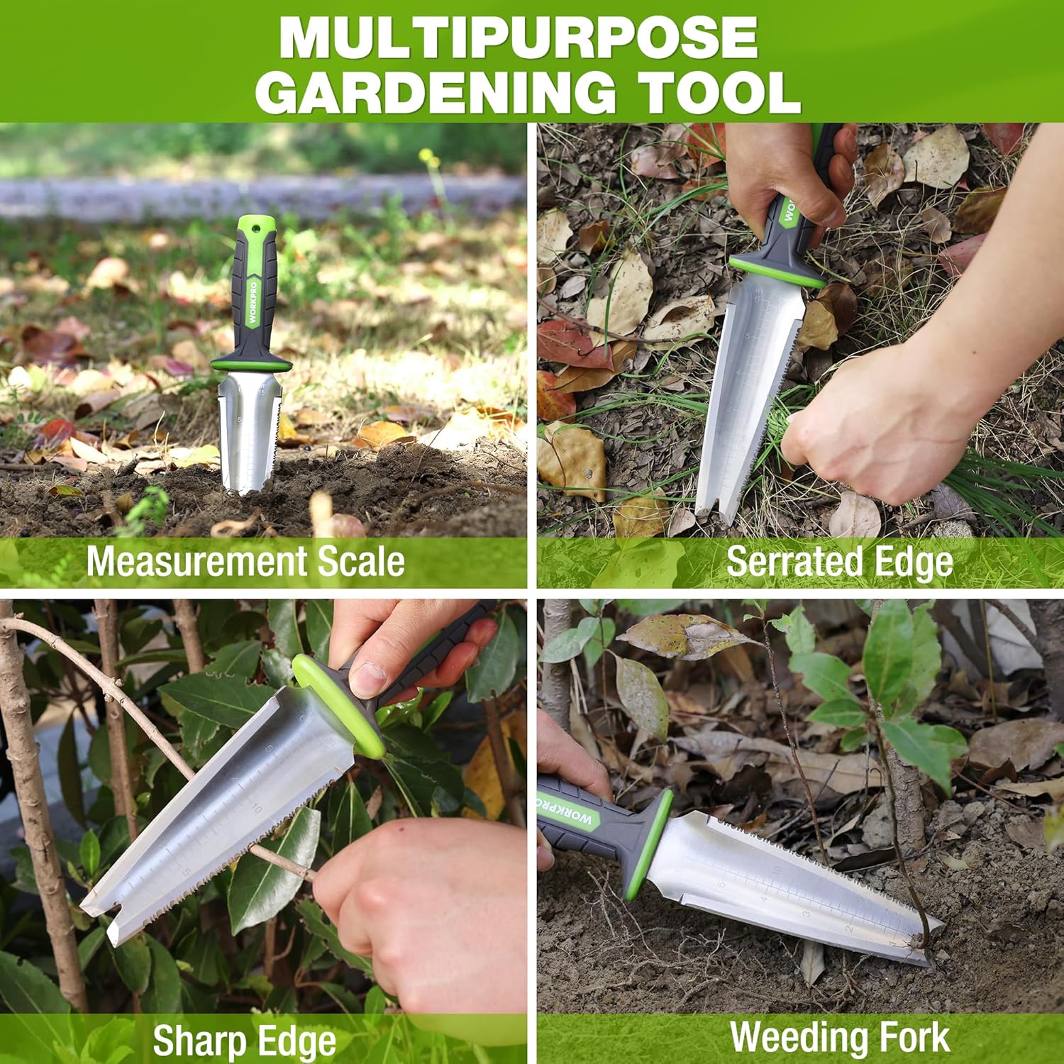 WORKPRO Hori Hori Garden Knife, 7" Stainless Steel Blade with Cutting Edge, Garden Tools with Oxford Sheath, Ergonomic TRP Handle with Hanging Hole for Weeding, Planting, Digging - Image 5