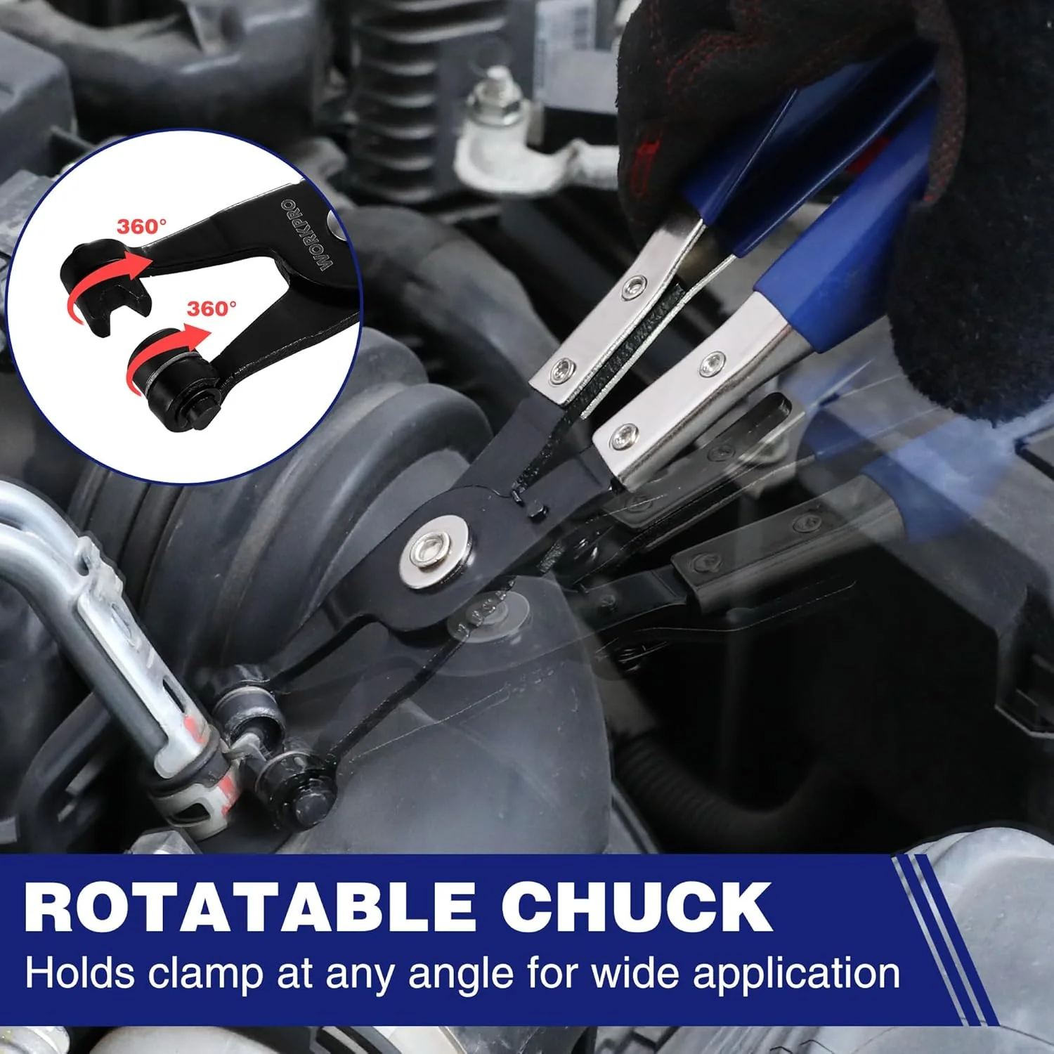 WORKPRO Hose Clamp Pliers | Hose Clamp Tool with Swivel Flat Band for Removal and Installation of Spring Hose Clamps, for Automotive Fuel Oil Water Hose - Image 5