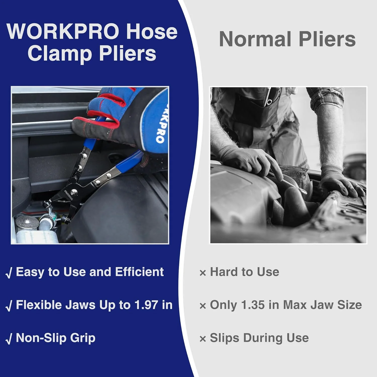 WORKPRO Hose Clamp Pliers | Hose Clamp Tool with Swivel Flat Band for Removal and Installation of Spring Hose Clamps, for Automotive Fuel Oil Water Hose - Image 6
