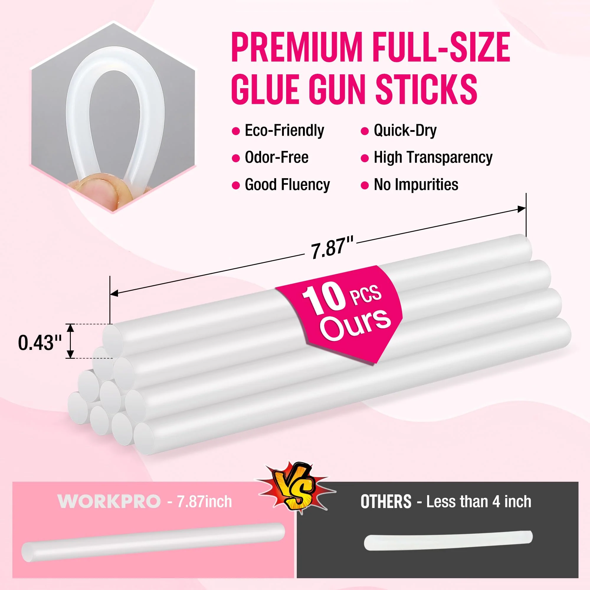 WORKPRO Hot Glue Gun Full Size with 10 PCS Glue Sticks - Pink Ribbon - Image 5