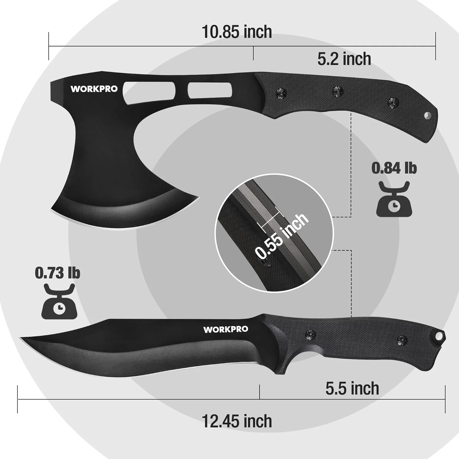 WORKPRO Hunting Knife and Hatchet Axe Combo Set - Full Tang Fixed Blade Tactical Knife and Camping Axe - Survival Knife and Camping Hatchet with Sheathes - Tactical Knife and Survival Axe for Men - Image 2