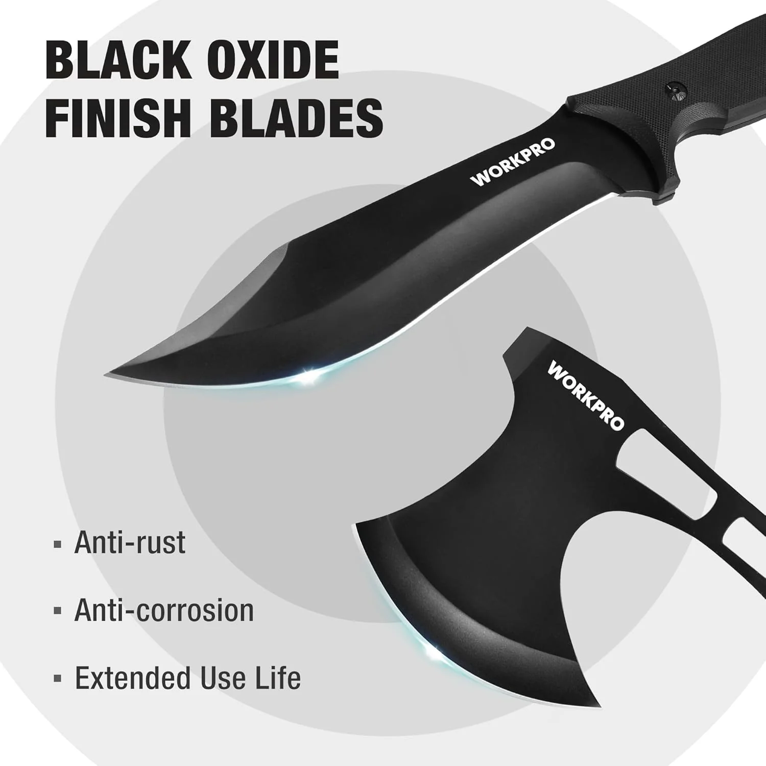 WORKPRO Hunting Knife and Hatchet Axe Combo Set - Full Tang Fixed Blade Tactical Knife and Camping Axe - Survival Knife and Camping Hatchet with Sheathes - Tactical Knife and Survival Axe for Men - Image 4