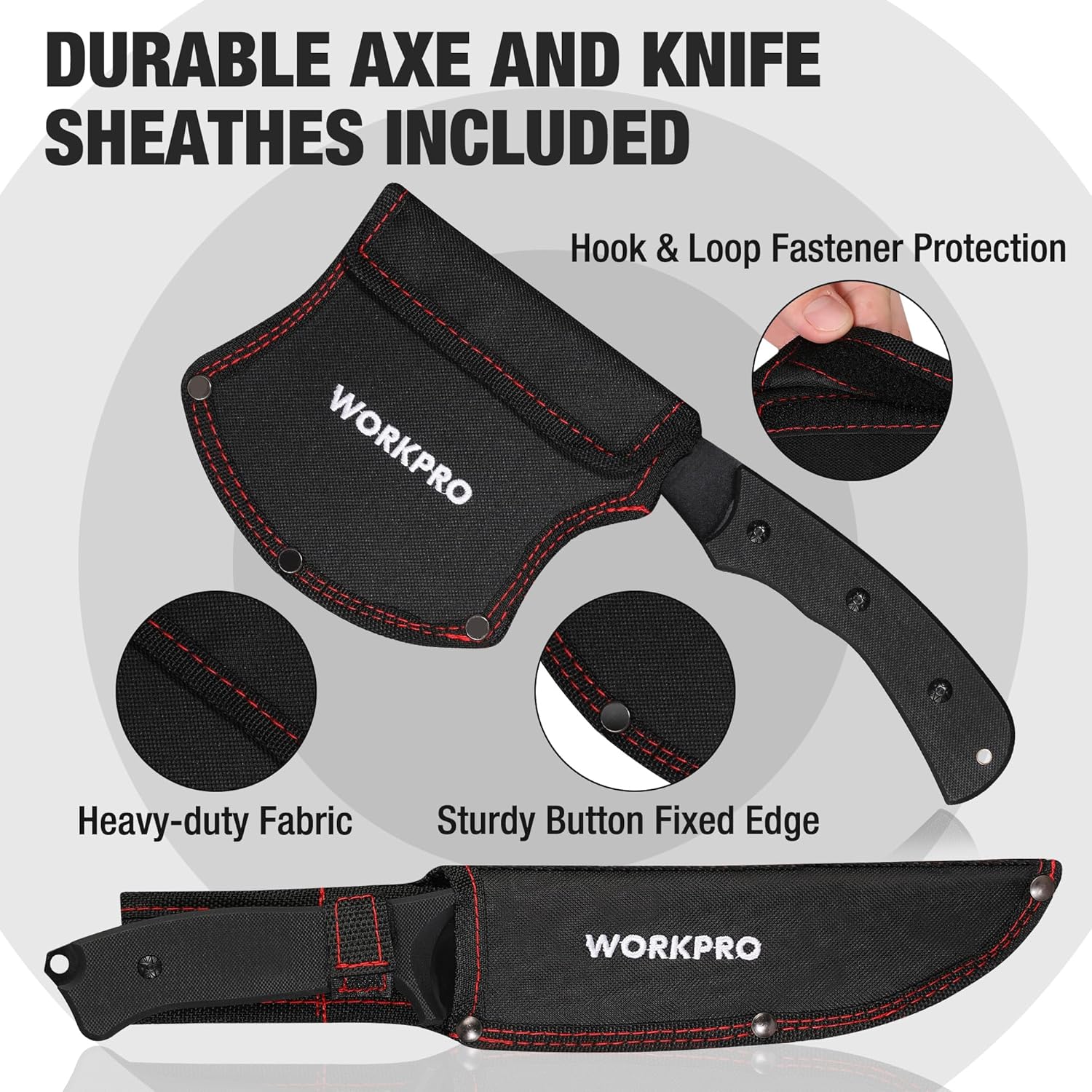 WORKPRO Hunting Knife and Hatchet Axe Combo Set - Full Tang Fixed Blade Tactical Knife and Camping Axe - Survival Knife and Camping Hatchet with Sheathes - Tactical Knife and Survival Axe for Men - Image 5