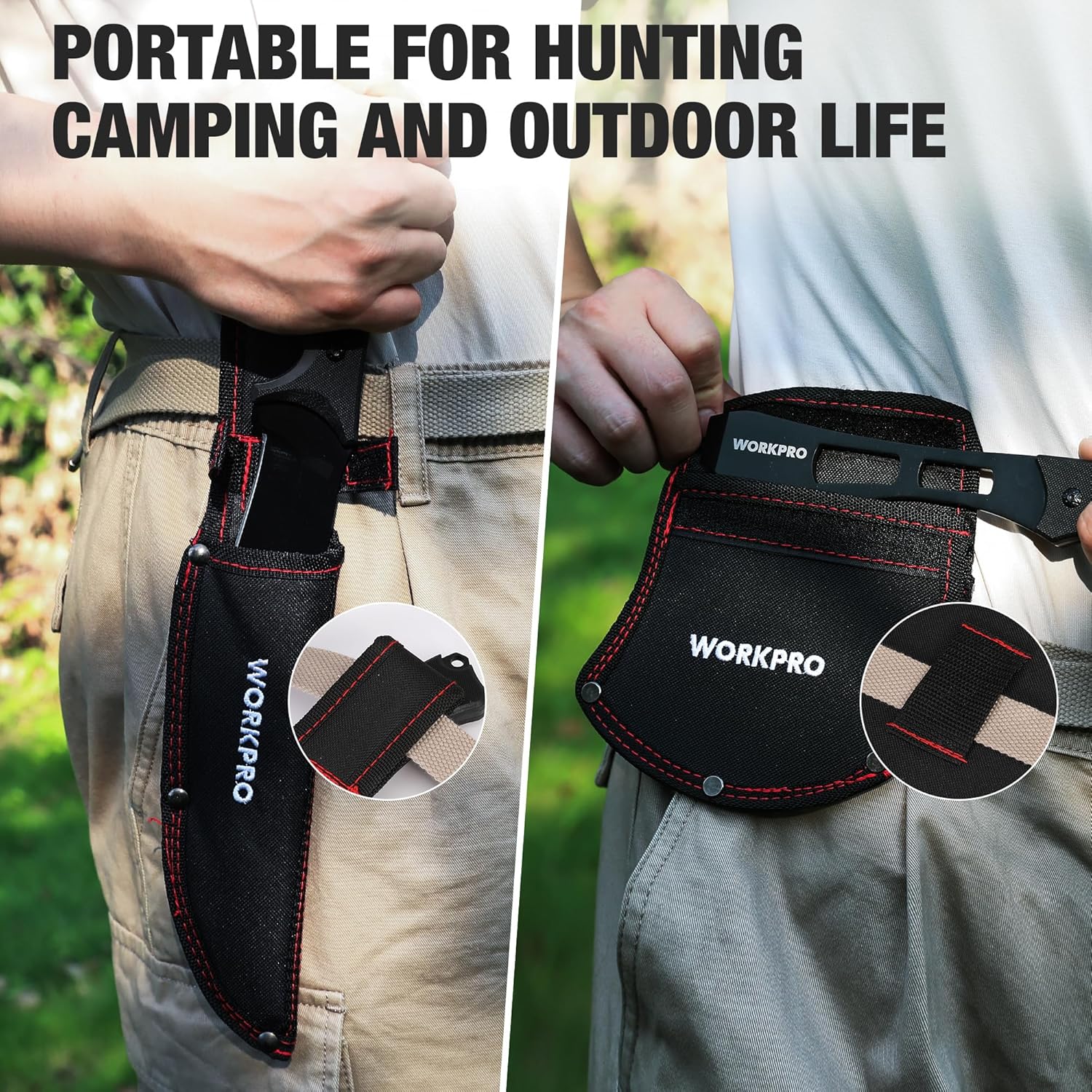 WORKPRO Hunting Knife and Hatchet Axe Combo Set - Full Tang Fixed Blade Tactical Knife and Camping Axe - Survival Knife and Camping Hatchet with Sheathes - Tactical Knife and Survival Axe for Men - Image 6