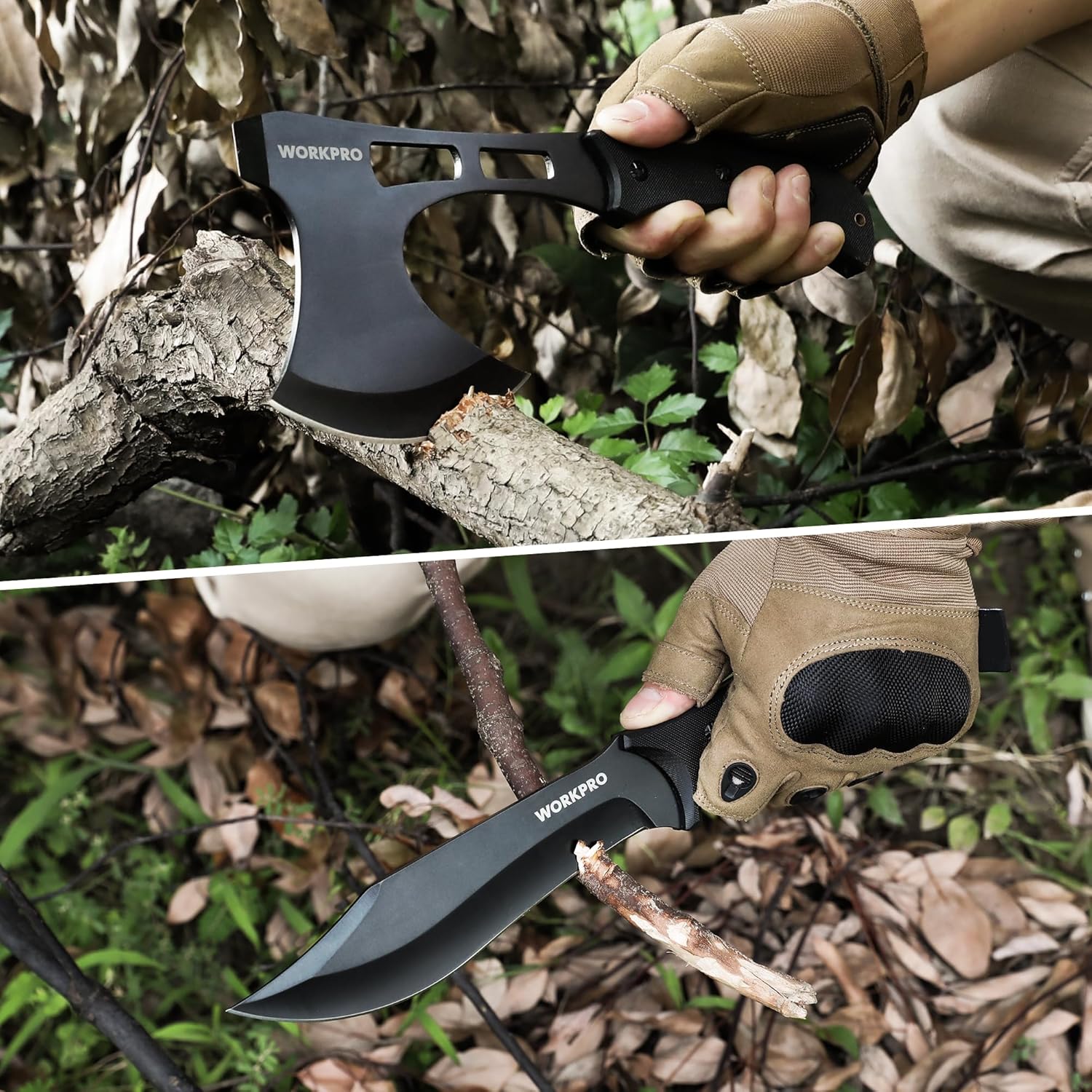 WORKPRO Hunting Knife and Hatchet Axe Combo Set - Full Tang Fixed Blade Tactical Knife and Camping Axe - Survival Knife and Camping Hatchet with Sheathes - Tactical Knife and Survival Axe for Men - Image 7