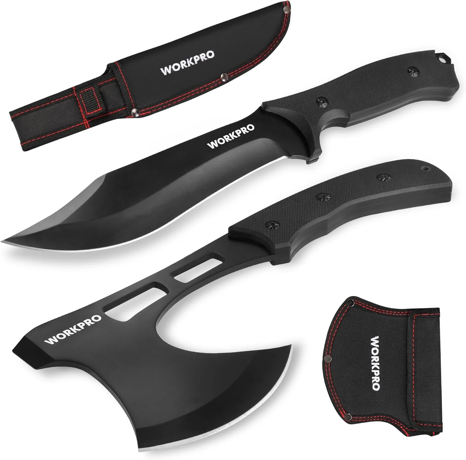 WORKPRO Hunting Knife and Hatchet Axe Combo Set - Full Tang Fixed Blade Tactical Knife and Camping Axe - Survival Knife and Camping Hatchet with Sheathes - Tactical Knife and Survival Axe for Men - Image 8