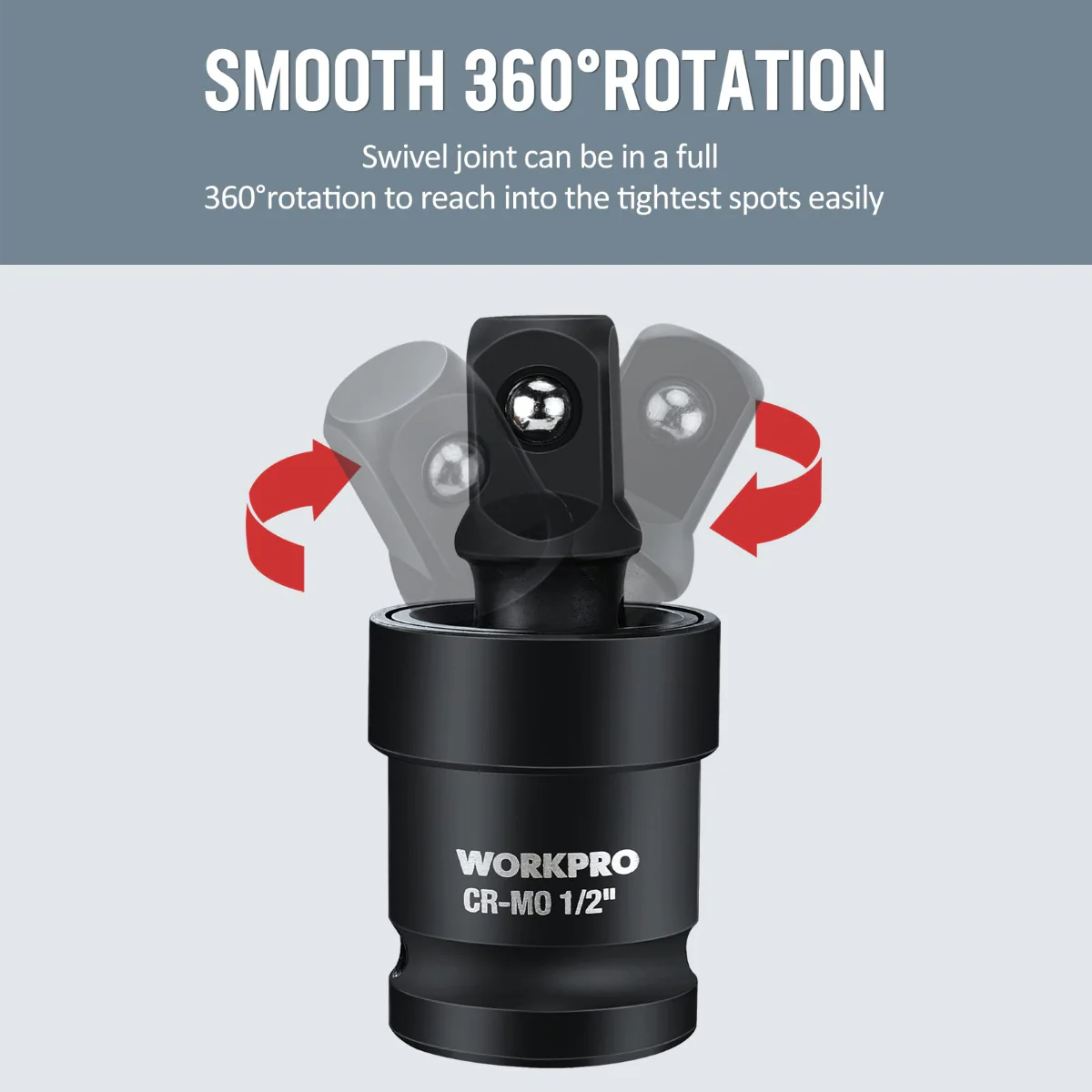 WORKPRO 3 Piece-1/2", 3/8" Impact Universal Joint Set, 1/4"Inch Drive Swivel Socket Set - Image 4
