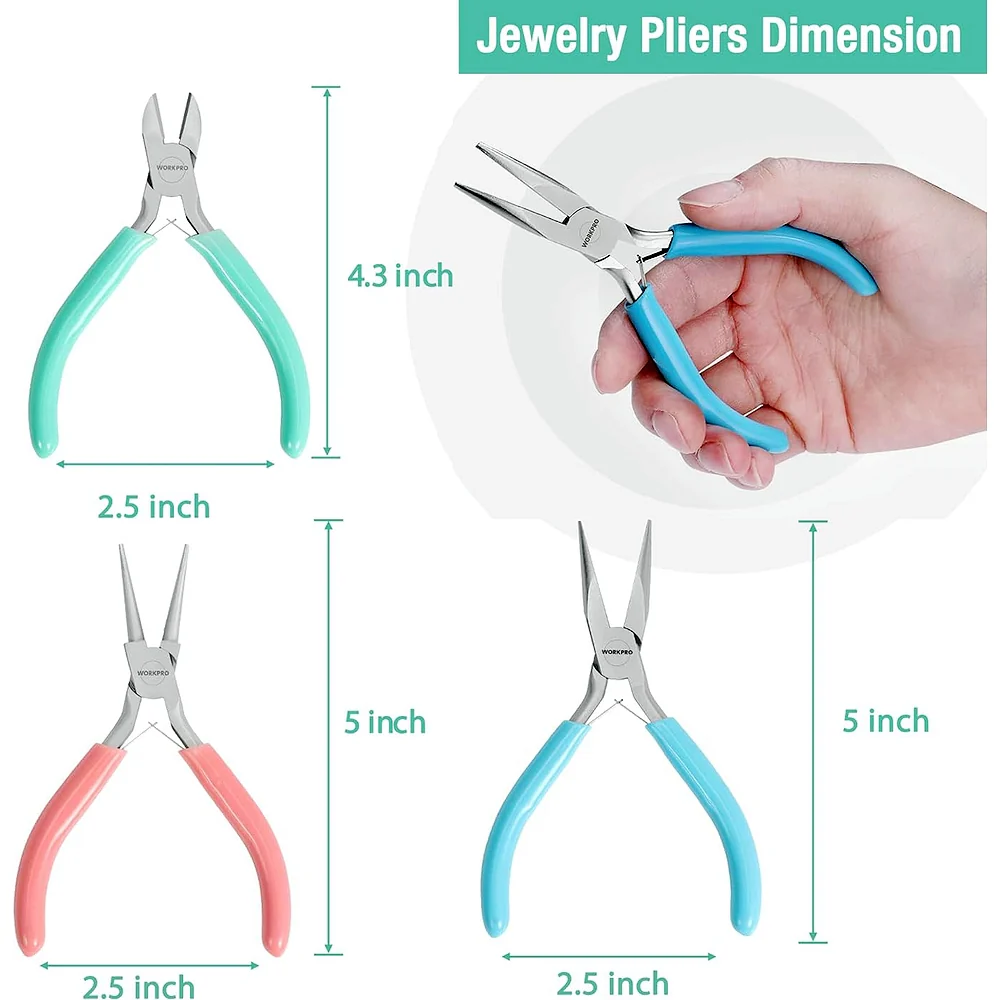 WORKPRO Jewelry Pliers Set, 3 Pack Jewelry Making Tool Kit Includes Mini Needle Nose Plier/Chain Nose Plier, Round Nose Plier and Wire Cutter for Jewelry Repair, DIY Crafts, Jewelry Making Supplies - Image 2