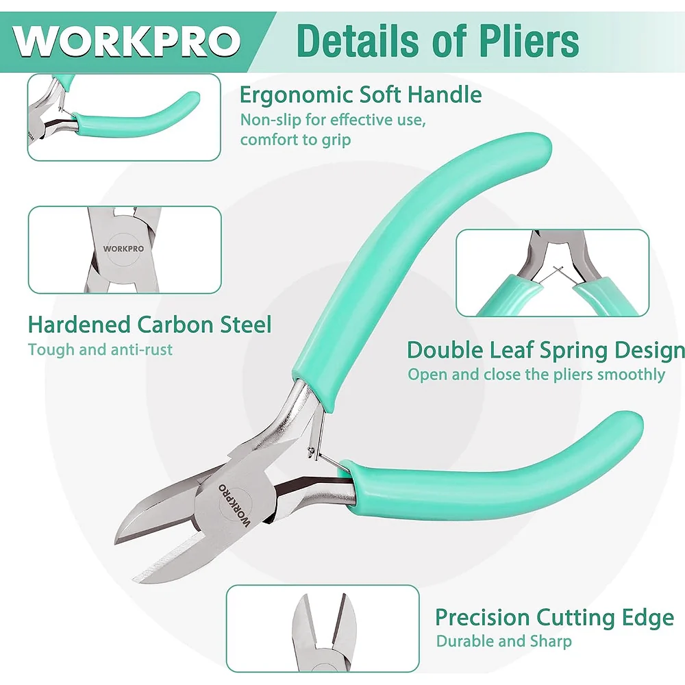 WORKPRO Jewelry Pliers Set, 3 Pack Jewelry Making Tool Kit Includes Mini Needle Nose Plier/Chain Nose Plier, Round Nose Plier and Wire Cutter for Jewelry Repair, DIY Crafts, Jewelry Making Supplies - Image 3