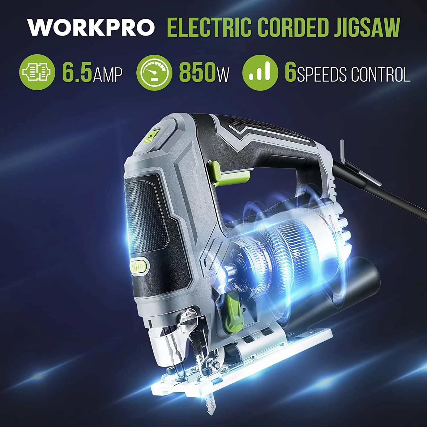 WORKPRO Jigsaw, 6.5AMP 850W Corded Electric Jig Saw Tool Kit - Image 3