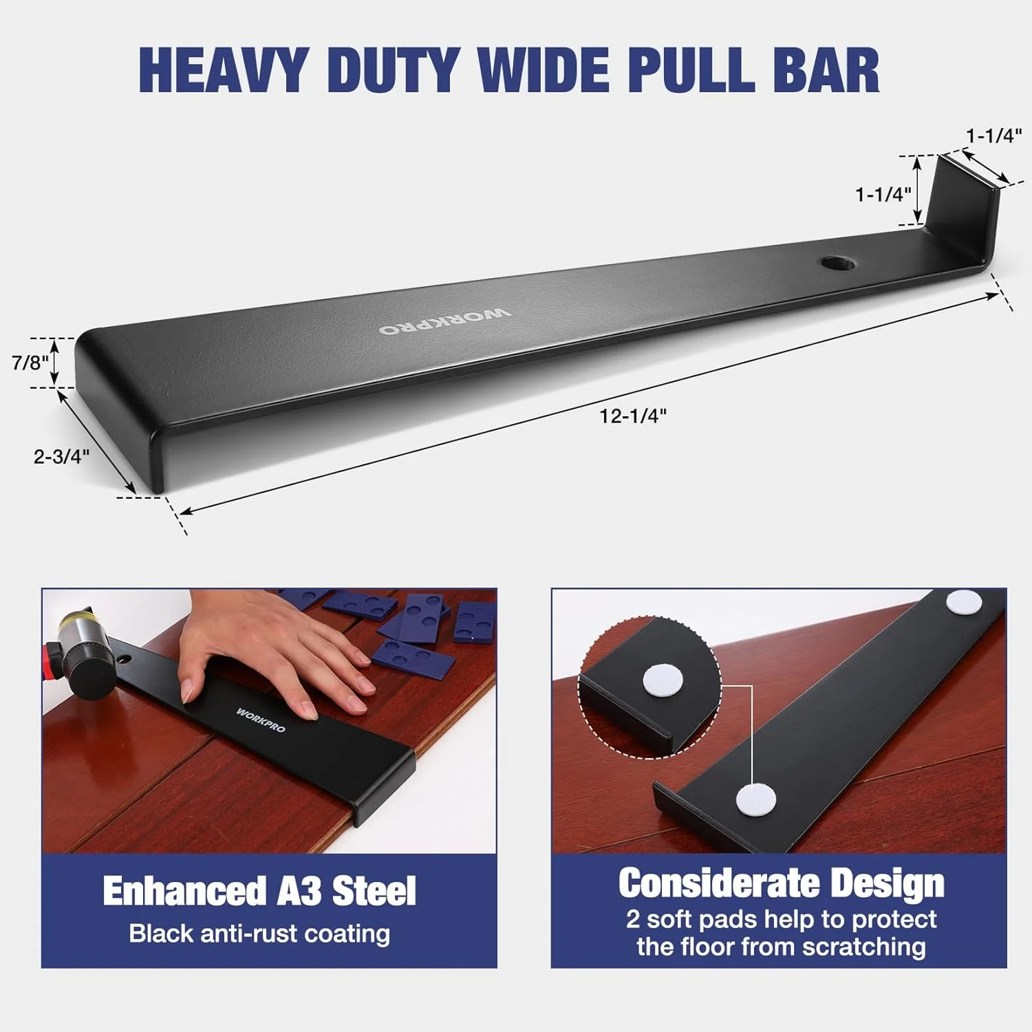 WORKPRO Laminate Flooring Installation Kit- Rubber Mallet with Fiberglass Handle, 10" Contour Gauge, Heavy Duty Pull Bar, Solid Tapping Block and 40 Spacers- Premium Wood Flooring Installation Tool - Image 2