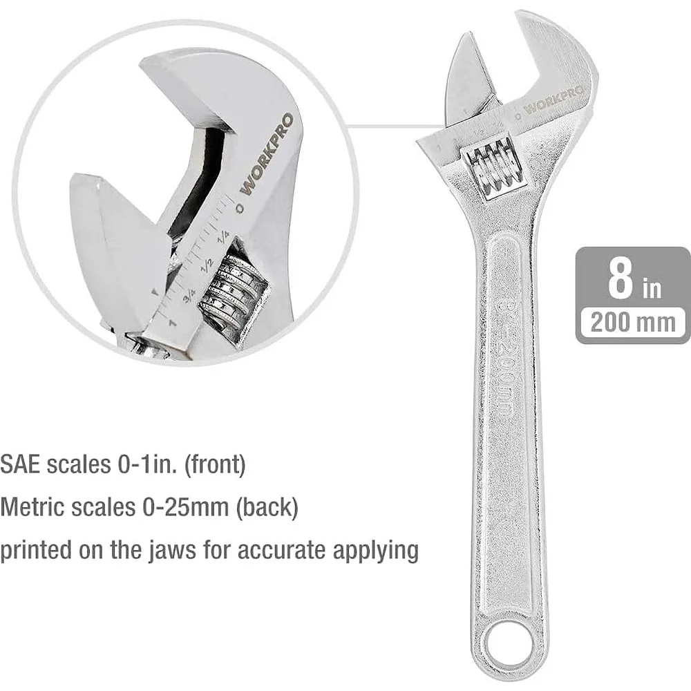 WORKPRO Large Pliers & Wrench Set 6-Piece (10" Water Pump, 10" Slip Joint, 8" Long Nose, 8" Linesman, 6" Diagonal, 8" Adjustable Wrench) for DIY & Home Use, W001329A - Image 3