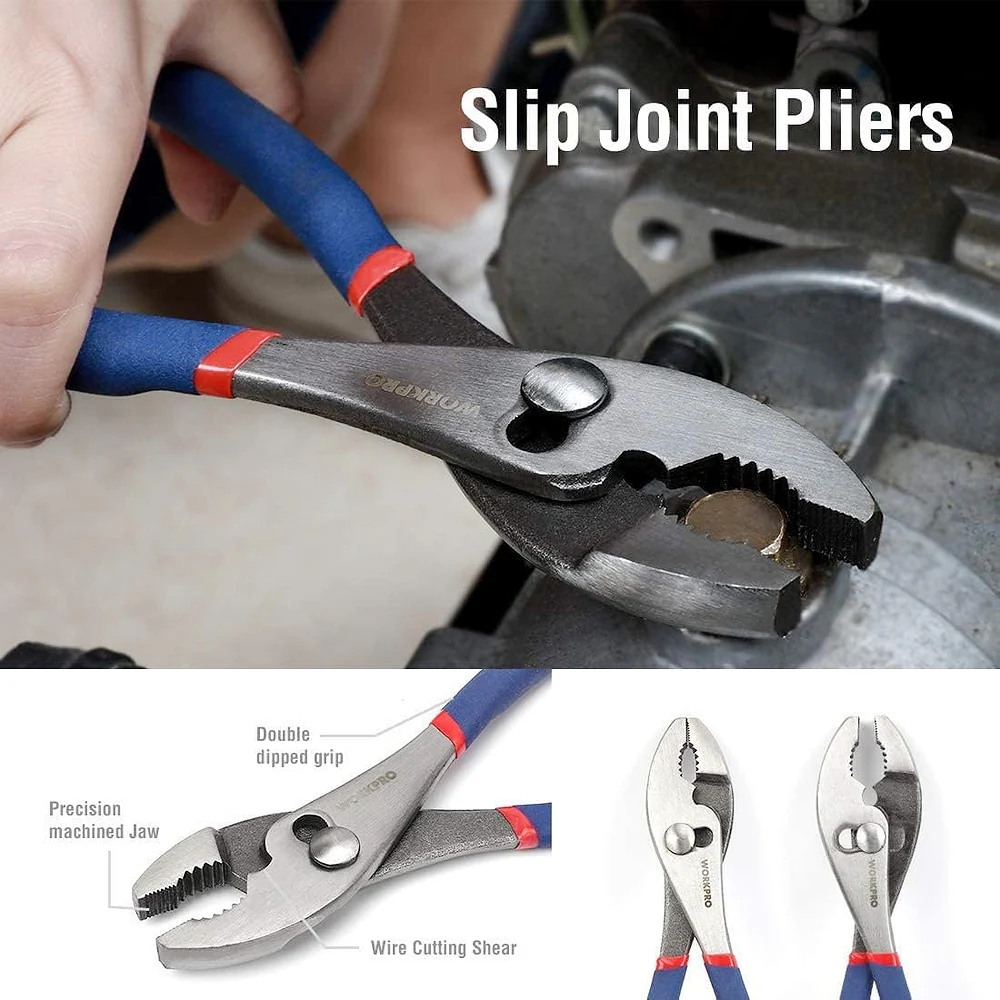 WORKPRO Large Pliers & Wrench Set 6-Piece (10" Water Pump, 10" Slip Joint, 8" Long Nose, 8" Linesman, 6" Diagonal, 8" Adjustable Wrench) for DIY & Home Use, W001329A - Image 4