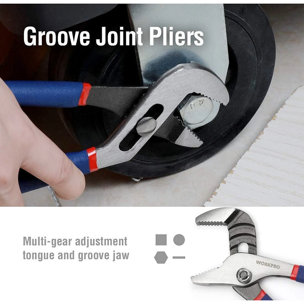 WORKPRO Large Pliers & Wrench Set 6-Piece (10" Water Pump, 10" Slip Joint, 8" Long Nose, 8" Linesman, 6" Diagonal, 8" Adjustable Wrench) for DIY & Home Use, W001329A - Image 5