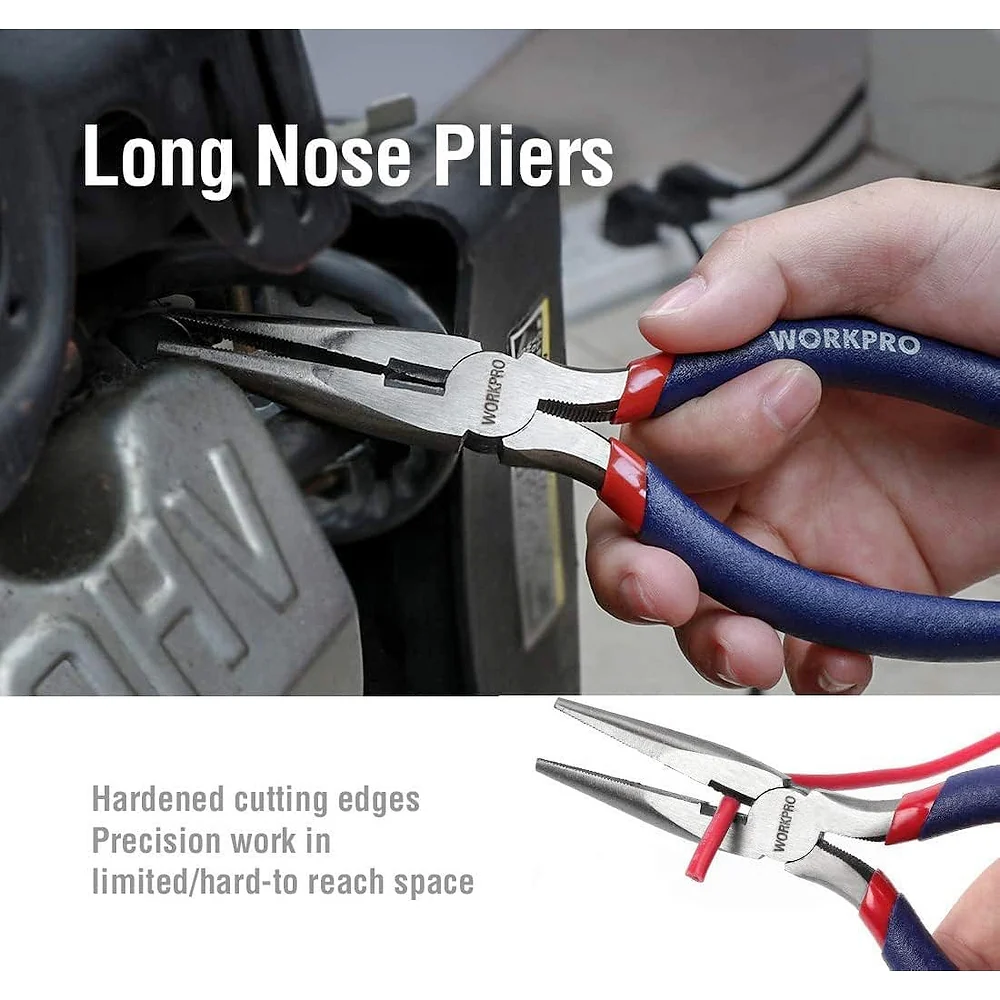 WORKPRO Large Pliers & Wrench Set 6-Piece (10" Water Pump, 10" Slip Joint, 8" Long Nose, 8" Linesman, 6" Diagonal, 8" Adjustable Wrench) for DIY & Home Use, W001329A - Image 6