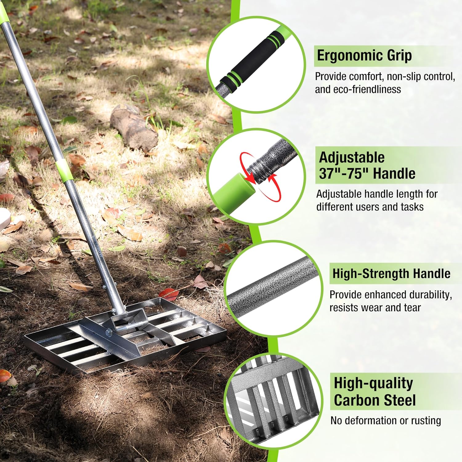 WORKPRO Lawn Leveling Rake, 17” x 10” Rake with 6FT Adjustable Handle | Heavy Duty Leveling Rake with Premium Stainless Steel & No-Slip Grip for Garden, Backyard, Golf Course, Farm, Pasture - Image 4