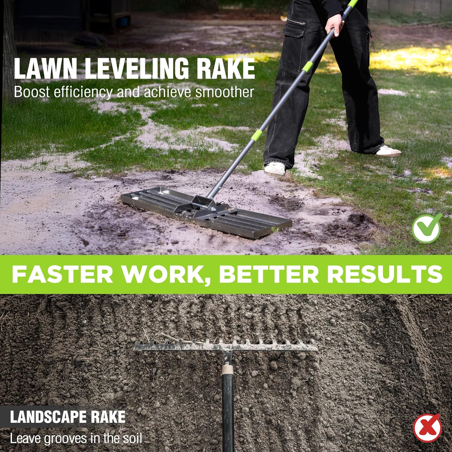 WORKPRO Lawn Leveling Rake, 30” x 10” Rake with 6FT Adjustable Handle | Heavy Duty Leveling Rake with Premium Stainless Steel & No-Slip Grip for Garden, Backyard, Golf Course, Farm, Pasture - Image 2