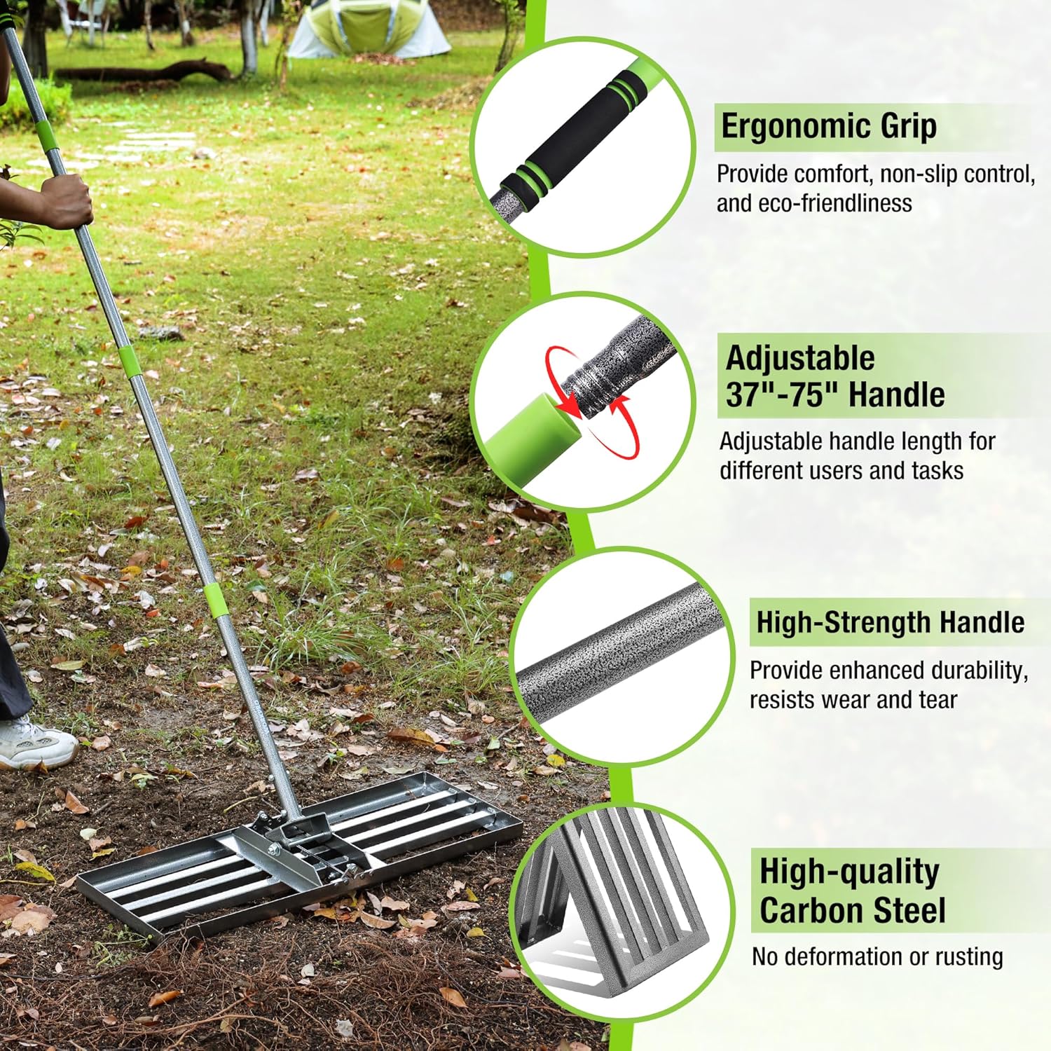 WORKPRO Lawn Leveling Rake, 30” x 10” Rake with 6FT Adjustable Handle | Heavy Duty Leveling Rake with Premium Stainless Steel & No-Slip Grip for Garden, Backyard, Golf Course, Farm, Pasture - Image 4