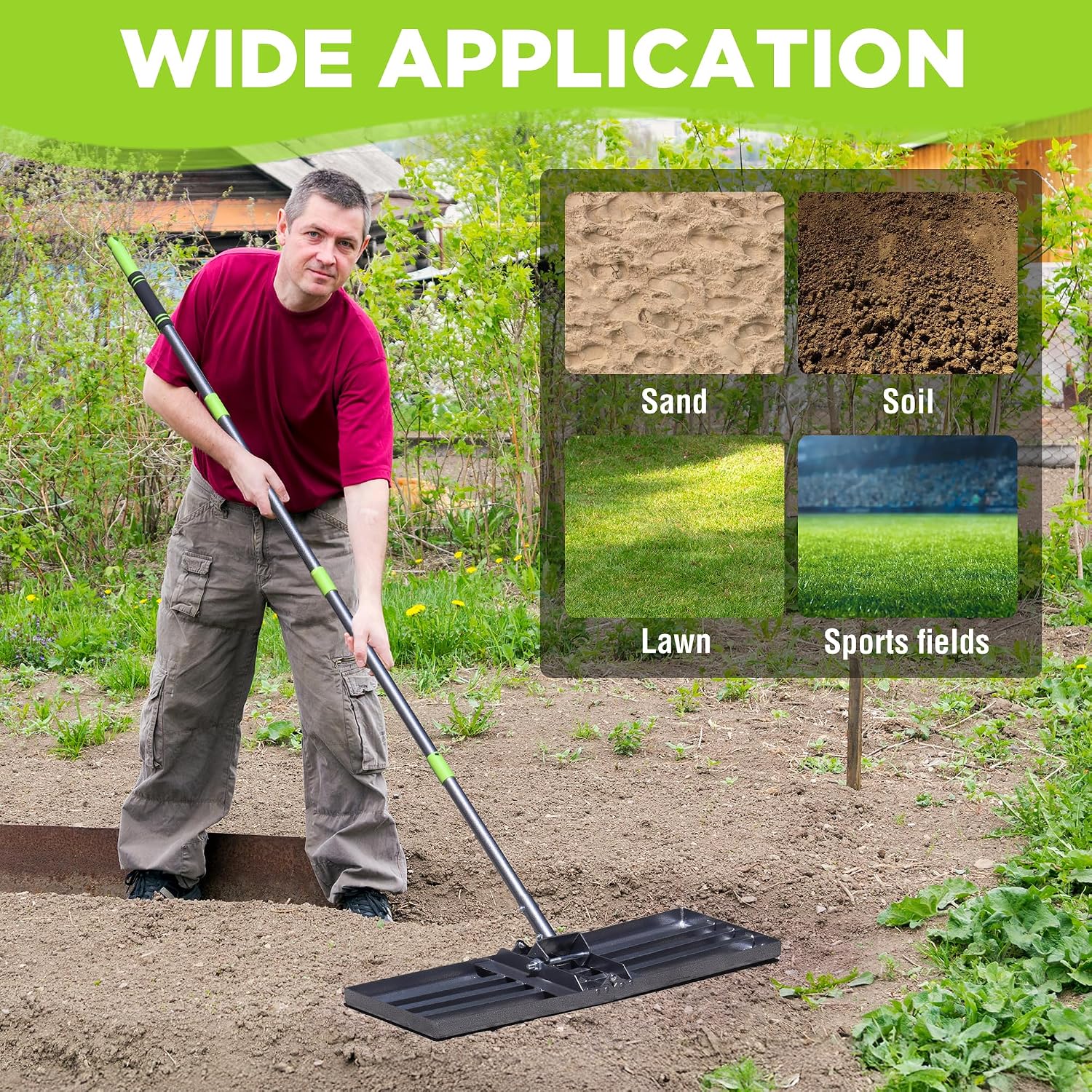 WORKPRO Lawn Leveling Rake, 30” x 10” Rake with 6FT Adjustable Handle | Heavy Duty Leveling Rake with Premium Stainless Steel & No-Slip Grip for Garden, Backyard, Golf Course, Farm, Pasture - Image 7