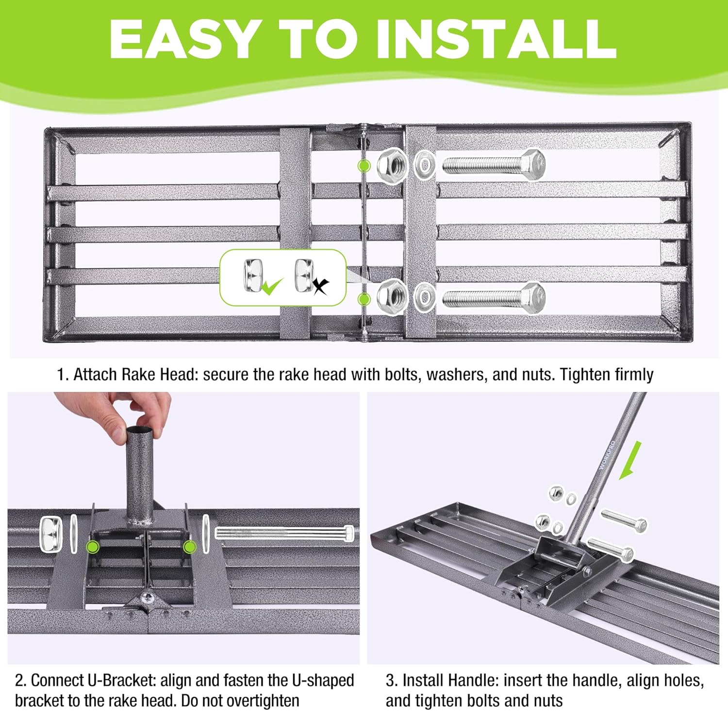 WORKPRO Lawn Leveling Rake, 30” x 10” Rake with 6FT Adjustable Handle | Heavy Duty Leveling Rake with Premium Stainless Steel & No-Slip Grip for Garden, Backyard, Golf Course, Farm, Pasture - Image 9