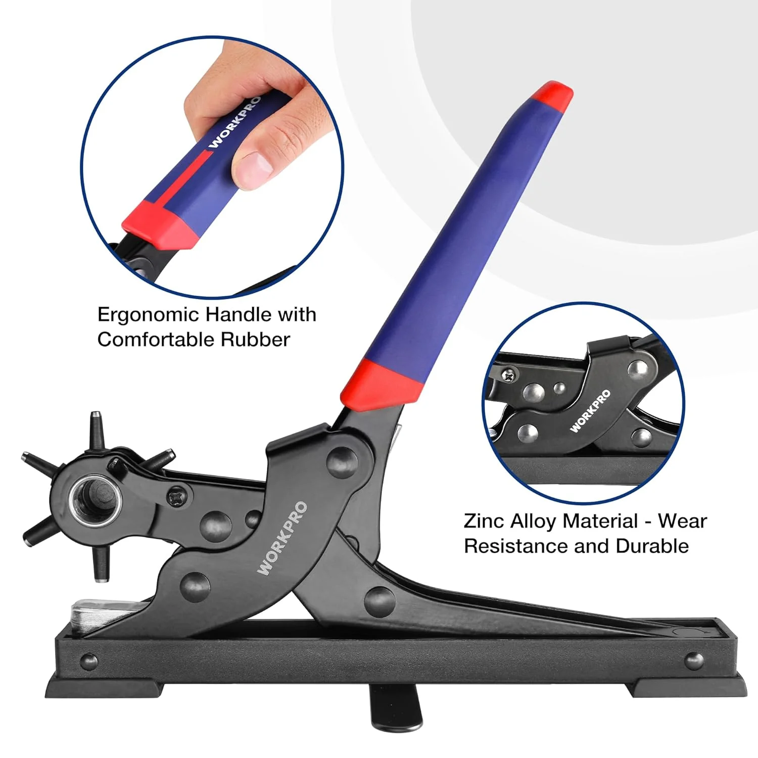 WORKPRO Leather Hole Punch Set, Desktop Rotary Belt Hole Puncher | Heavy Duty Leather Punch Tool with 6 Punch Sizes for Belts, Dog Collars, Watch Bands, Shoes, Saddles and DIY Projects - Image 7