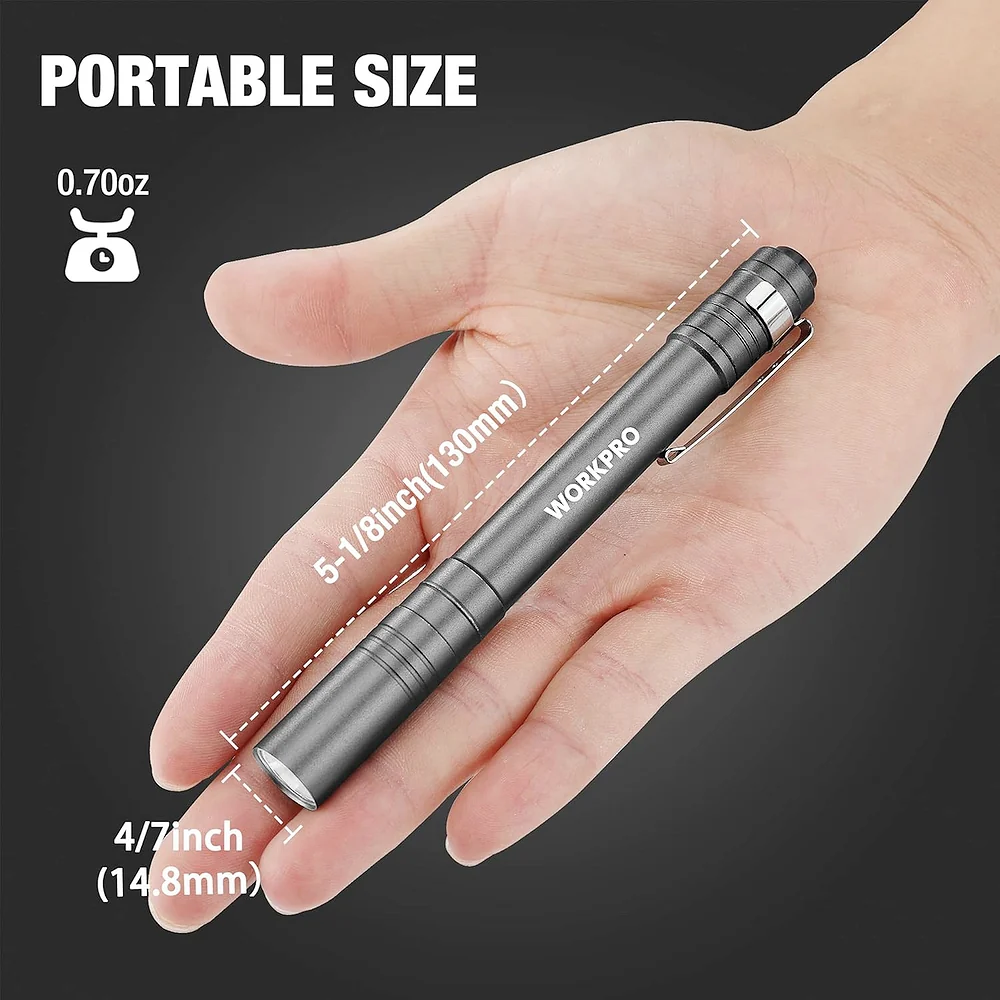 WORKPRO LED Pen Light, Aluminum Pen Flashlights, Pocket Flashlight with Clip for Inspection, Emergency, Everyday, 2AAA Batteries Include, Gray(4-Pack) - Image 2