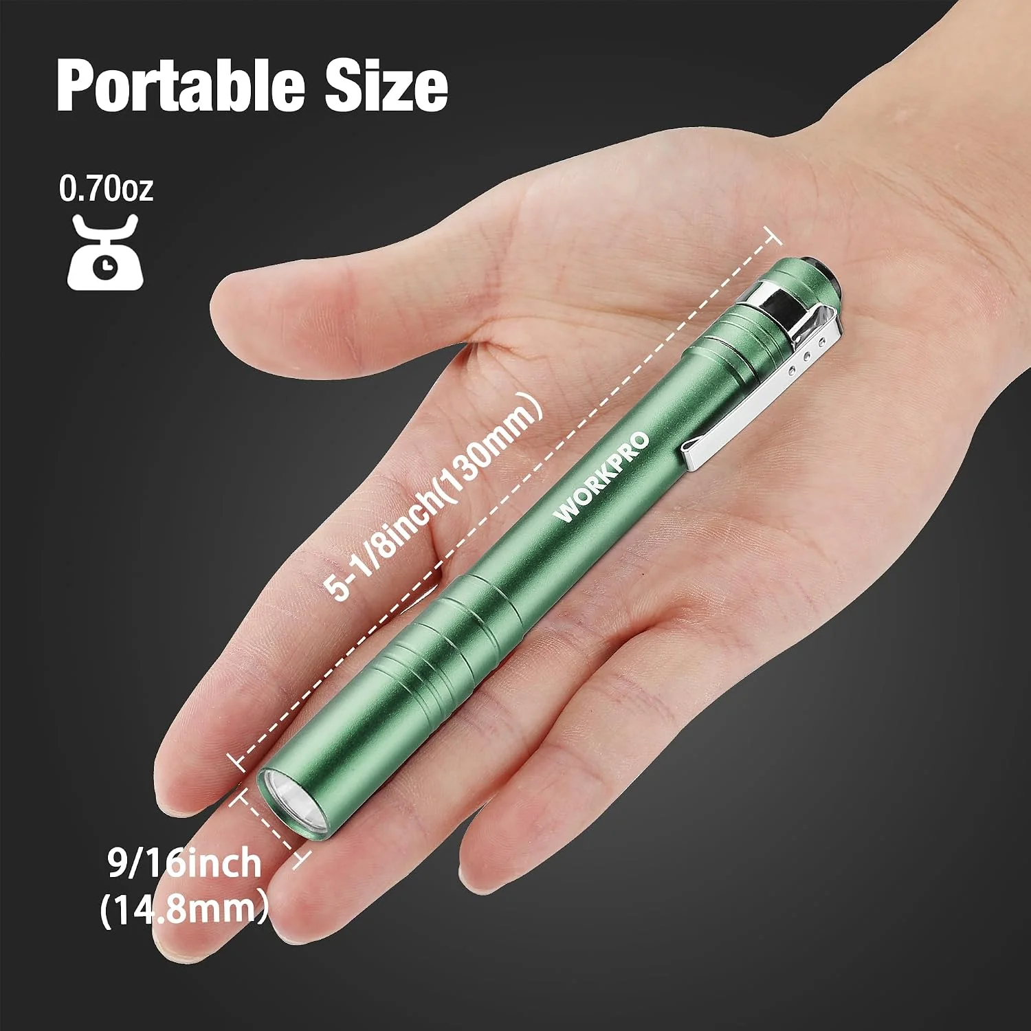 WORKPRO LED Pen Light, Aluminum Pen Flashlights, Pocket Flashlight with Clip for Inspection, Emergency, Everyday, 2AAA Batteries Include, Green(4-Pack) - Image 2