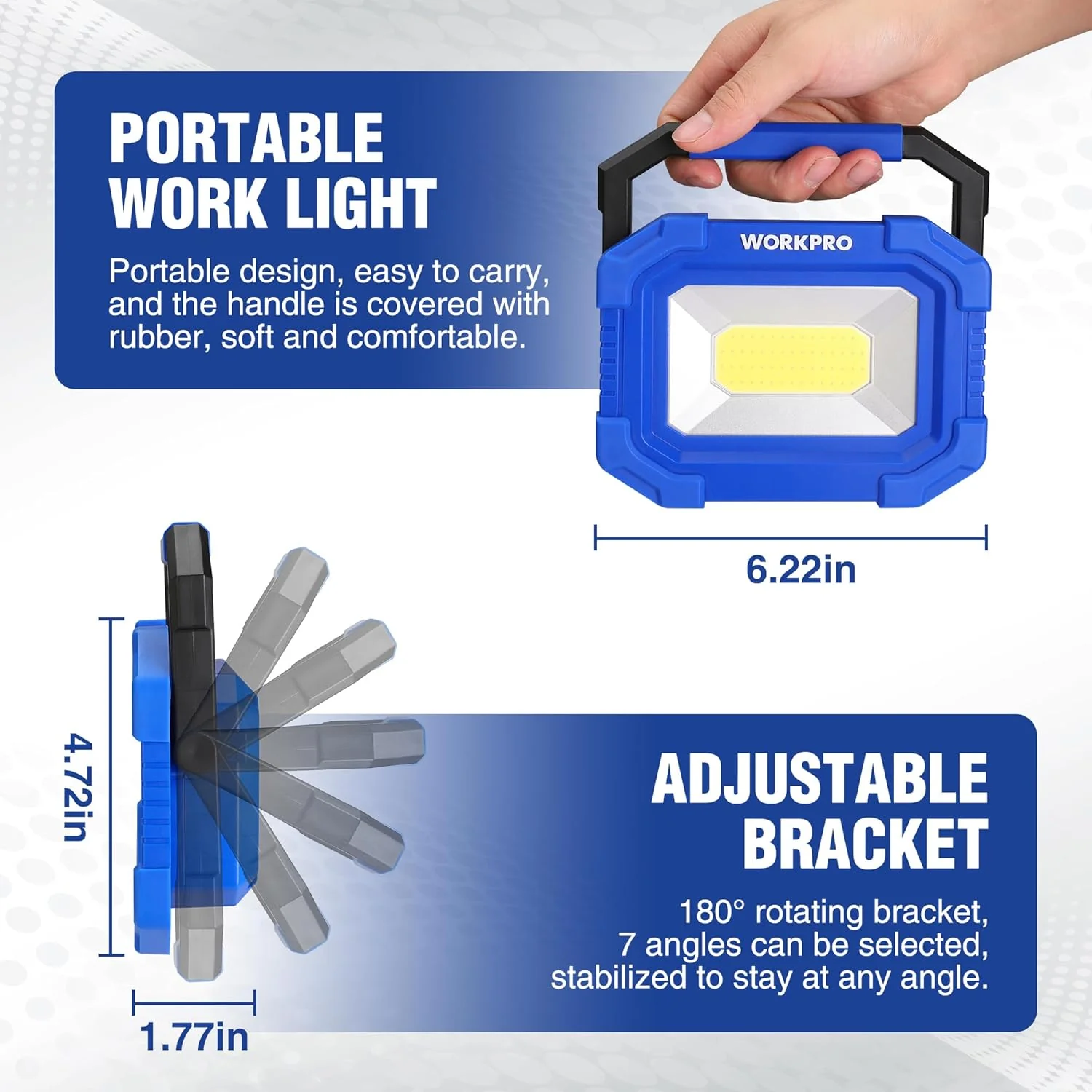 WORKPRO LED Work Light, Rechargeable Magnetic Work Lights with Stand, Portable 2000LM COB Flood Light for Camping, Fishing, Car Repair, Job Site Lighting, Hiking, 4 Modes, 2 Pack - Image 3