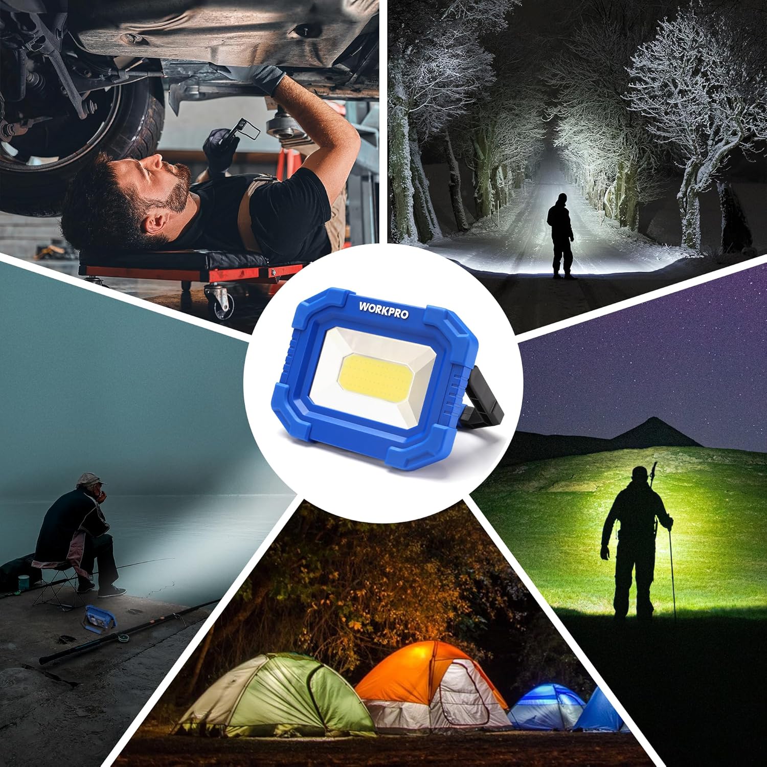 WORKPRO LED Work Light, Rechargeable Magnetic Work Lights with Stand, Portable 2000LM COB Flood Light for Camping, Fishing, Car Repair, Job Site Lighting, Hiking, 4 Modes, 2 Pack - Image 8