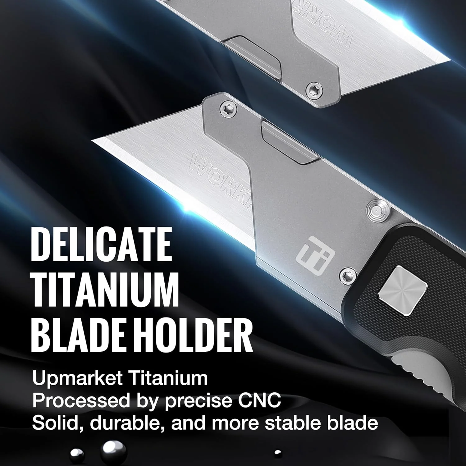 WORKPRO Lightweight CNC Unibody Premium Titanium Utility Knife with10 Extra Blades, G-10/Aluminum Handle - Image 2